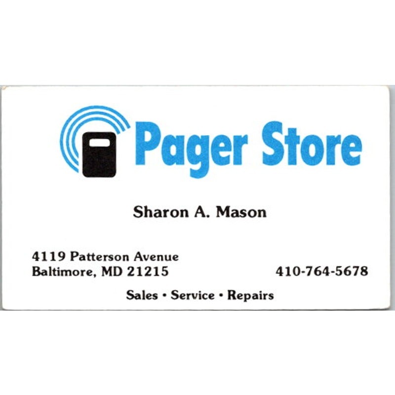 Pager Store Sharon A Mason Baltimore MD Vintage Business Card STB7-BC16