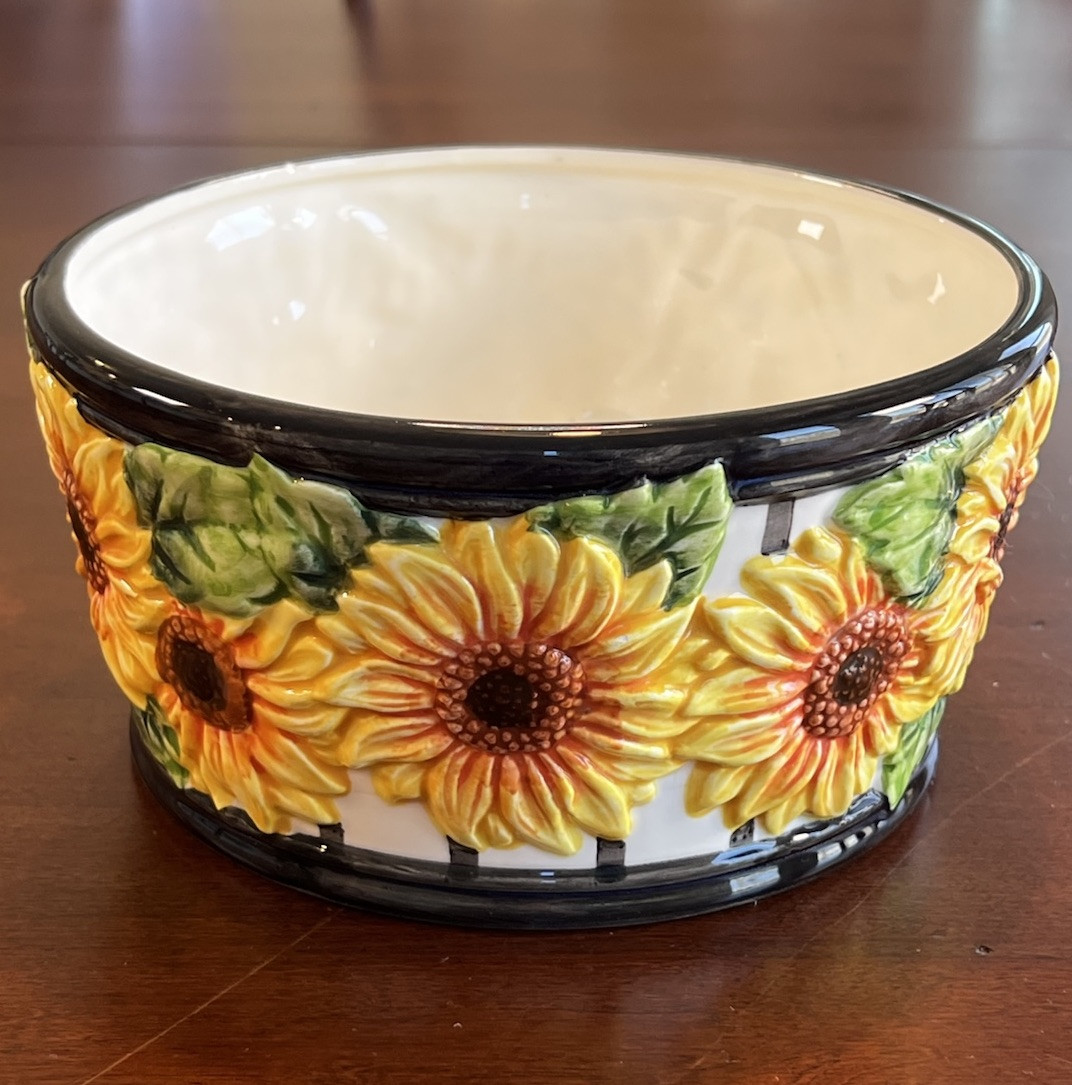 Vintage 1992 Fitz & Floyd Hand Painted Sunflower Small Ceramic Planter Bowl Dish