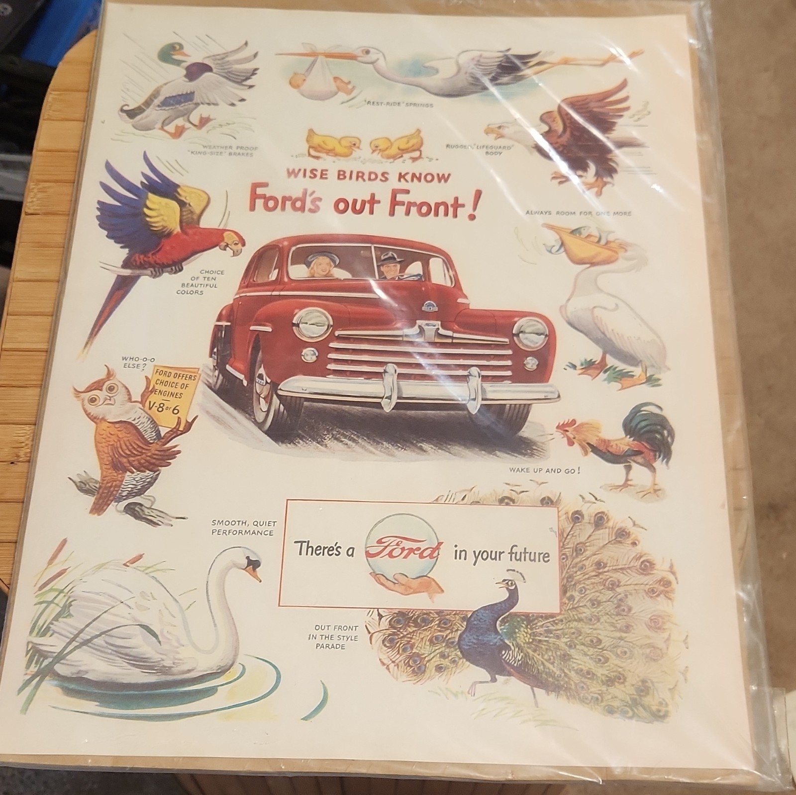 VINTAGE 1947 Print Ad Ford Wise Birds Know Ford Is Out Front  B5C1 