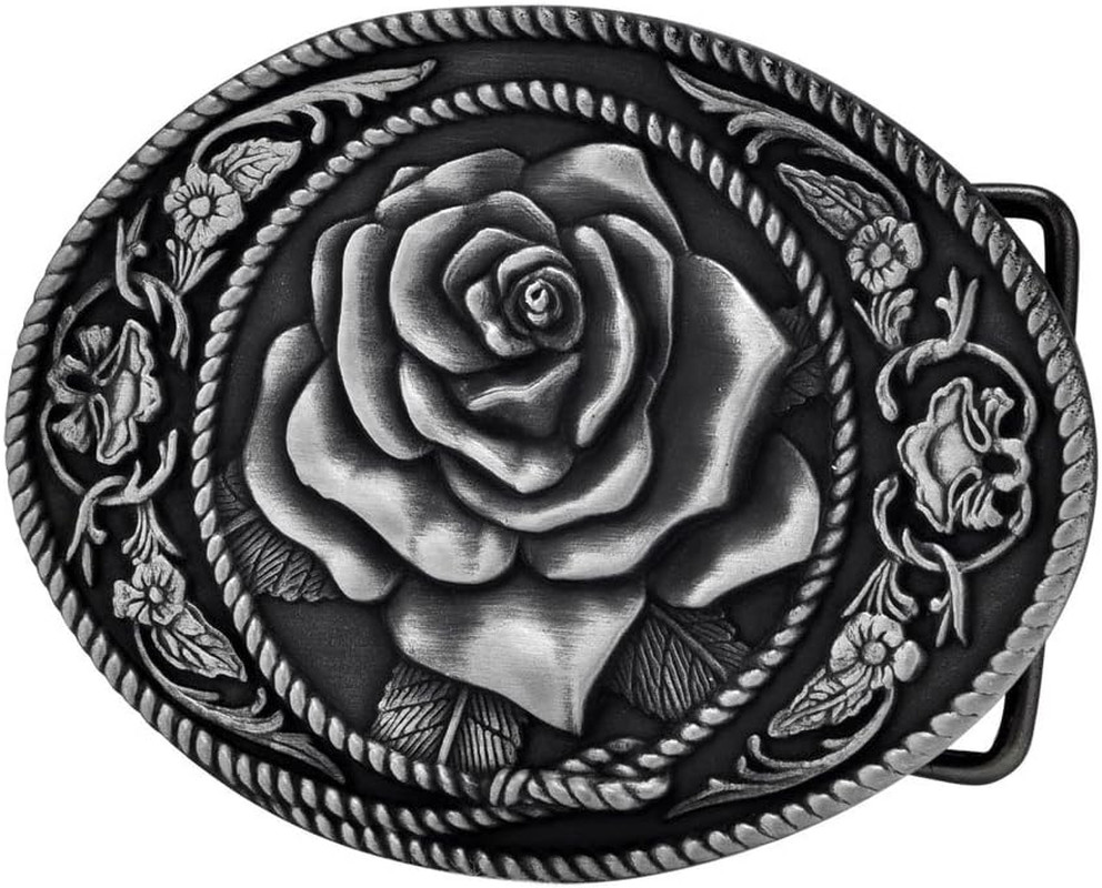 Adult Womens Western Vintage Rose Ornate Rope Belt Buckle Silver