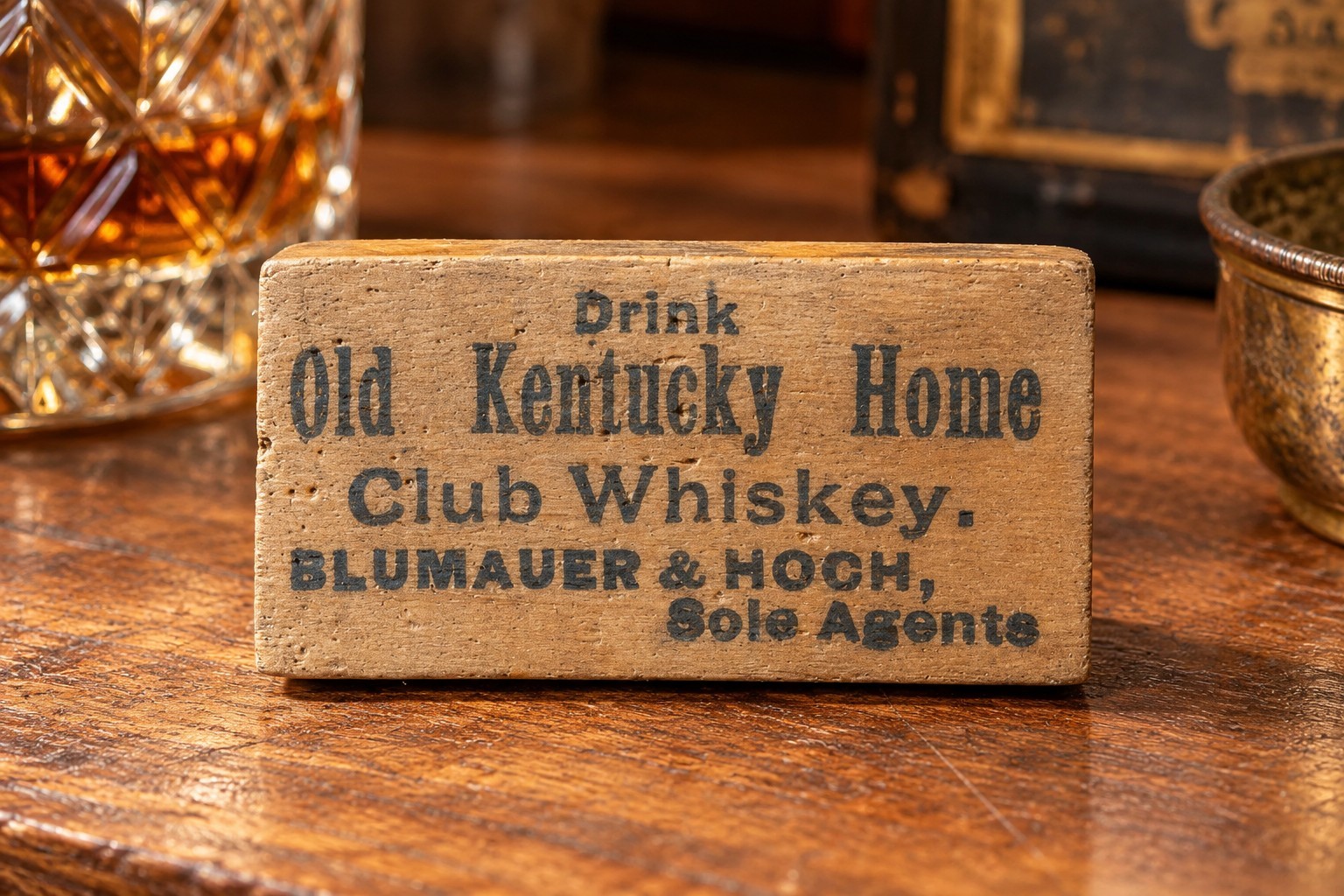 Antique Old Kentucky Home Club Whiskey Advertising Domino Pre-Prohibition Wood