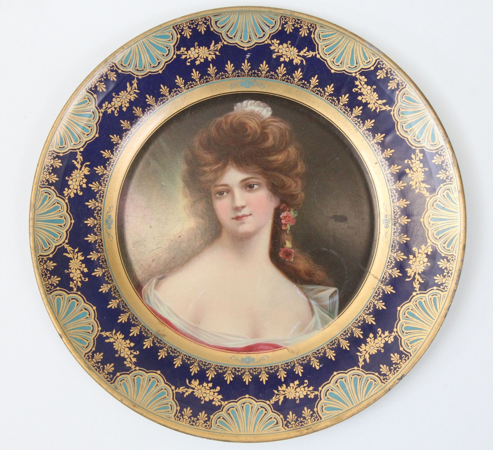 Antique Tin Litho Dresden Art Plate No. 208 Marianne Victorian Woman Portrait