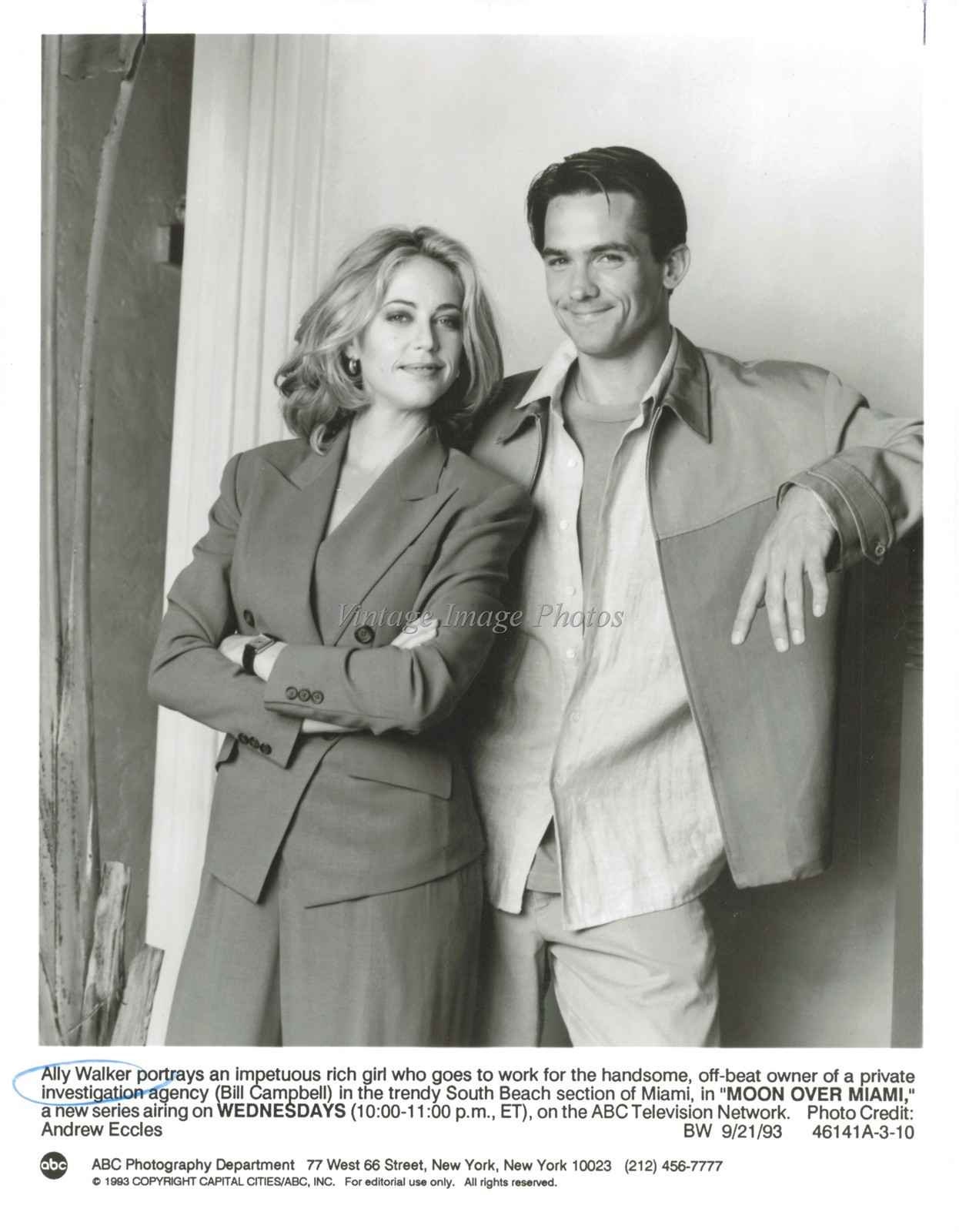 1993 Ally Walker Moon Over Miami Bill Campbell Series Photo 7X9