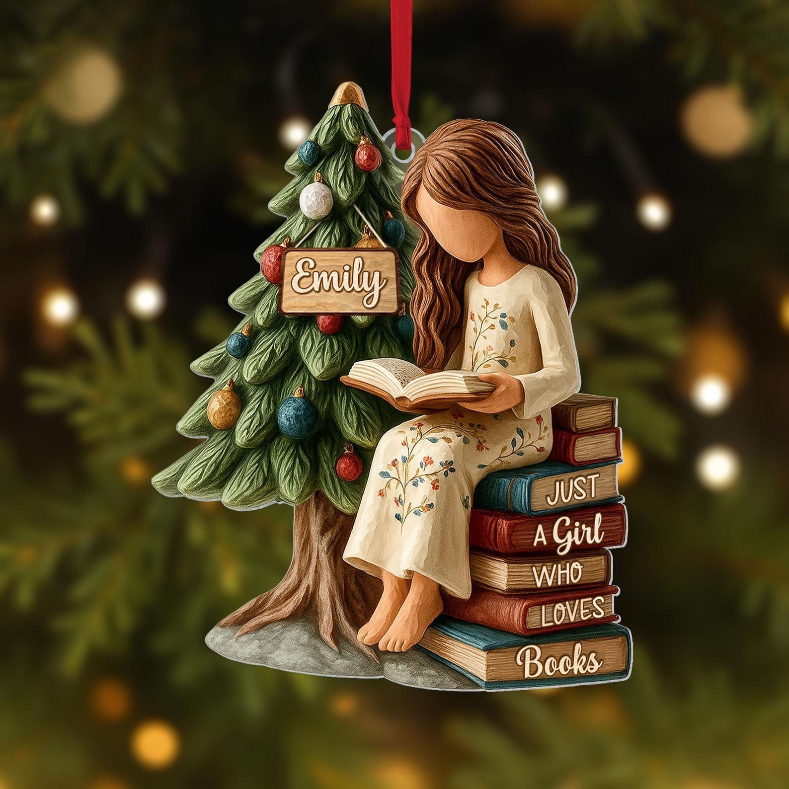 Personalized Just A Girl Who Loves Books 2D Flat Acrylic Ornament, Reading Gift