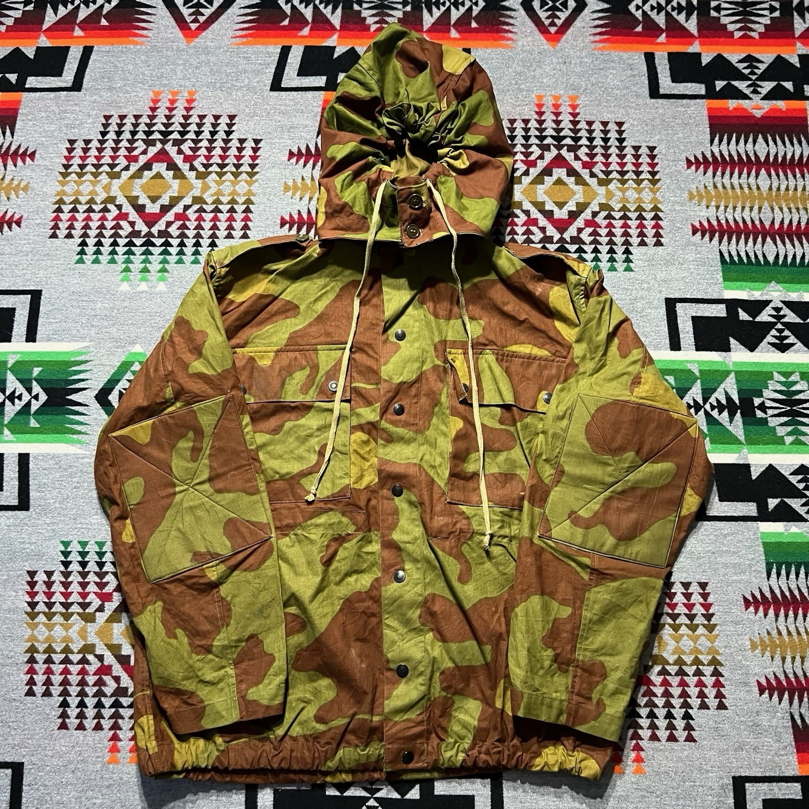 Vtg 60s Italian Army Paratrooper Field Jacket Camouflage DPM Camo Size XL Hooded