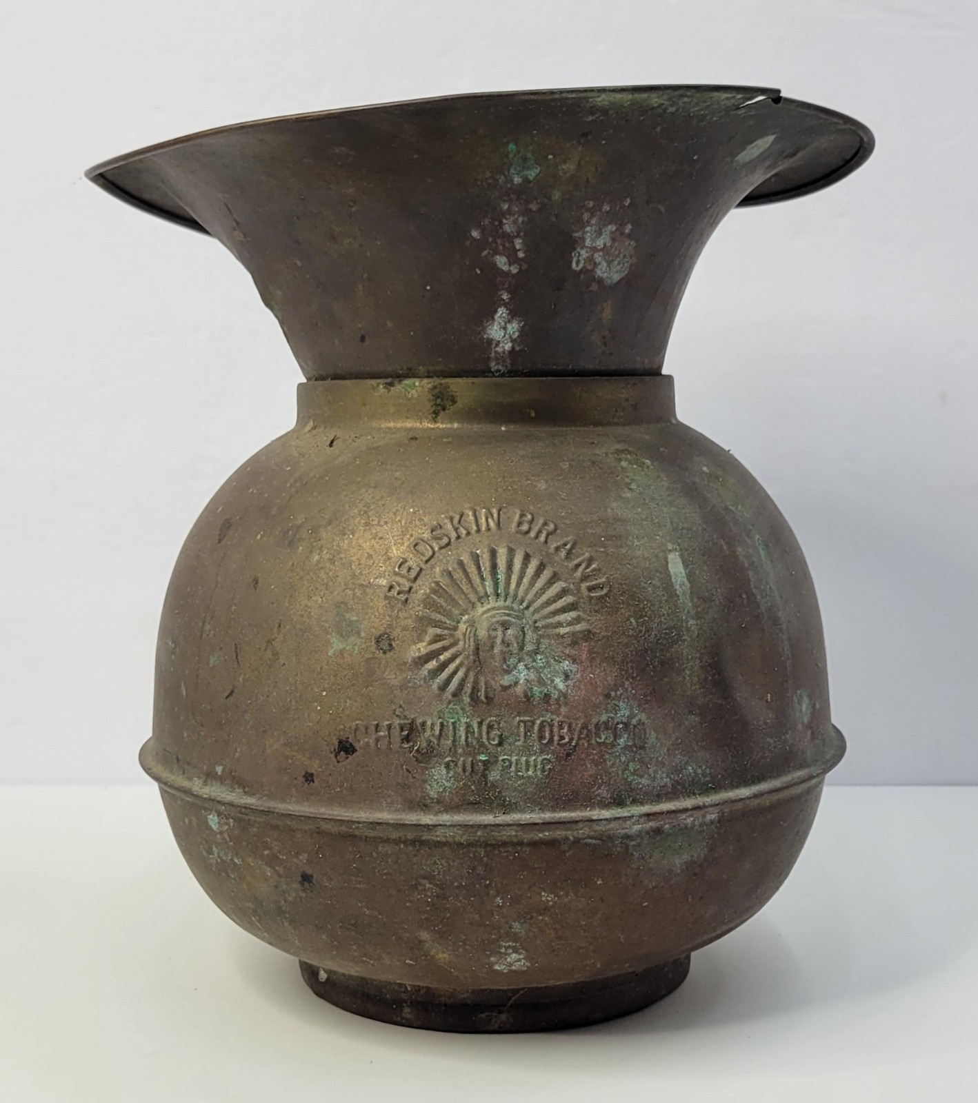 Vintage Redskin Brand Chewing Tobacco Brass Spittoon Cigar Store Display 10”
