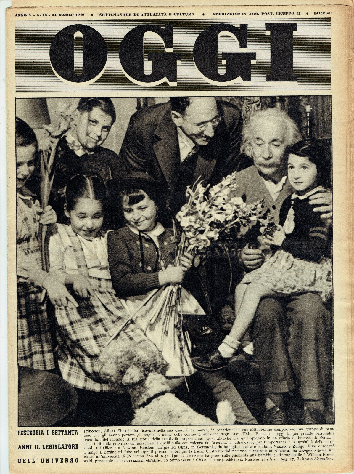 1949=ALBERT EINSTEIN COVER MAGAZINE PRINCETON DOG CHICO FOX TERRIER 70° BIRTHDAY