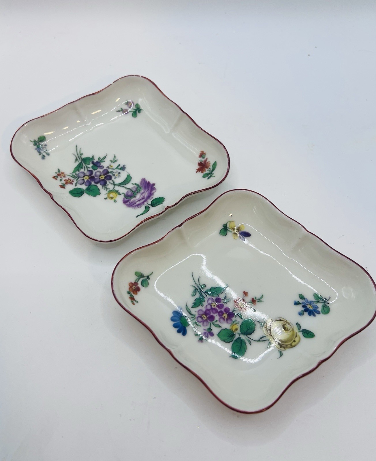 Set/2 Vintage Augarten Wien Vienna Trinket Candy Dish #5980 Biedermeier Bouquet