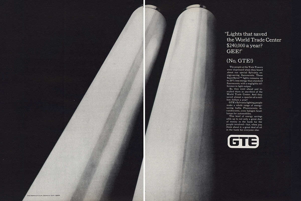 1981 GTE: Lights That Saved World Trade Center Vintage Print Ad