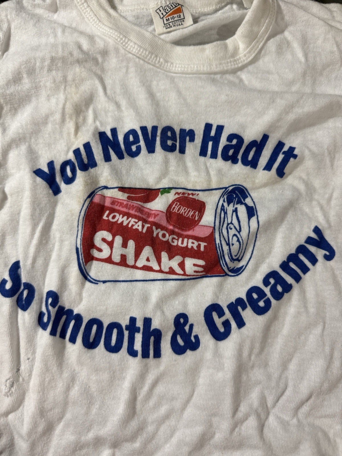 VINTAGE BORDEN YOGURT SHAKE T SHIRT ADVERTISING 70’s SPOKANE HANES CHILDS MED
