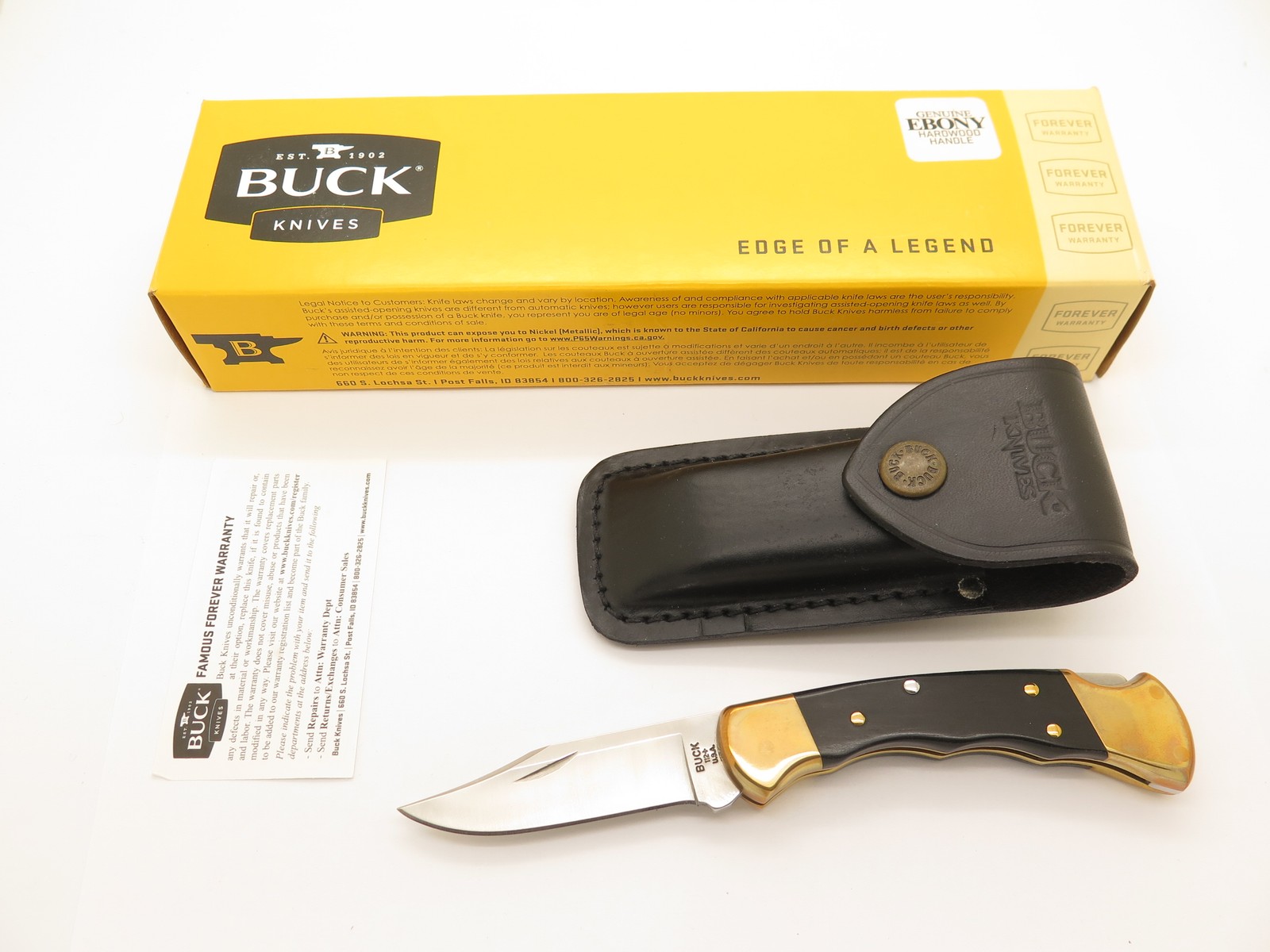 2019 Buck 112 Ranger 112BRSFG Finger Groove Ebony Handle Folding Hunter Knife