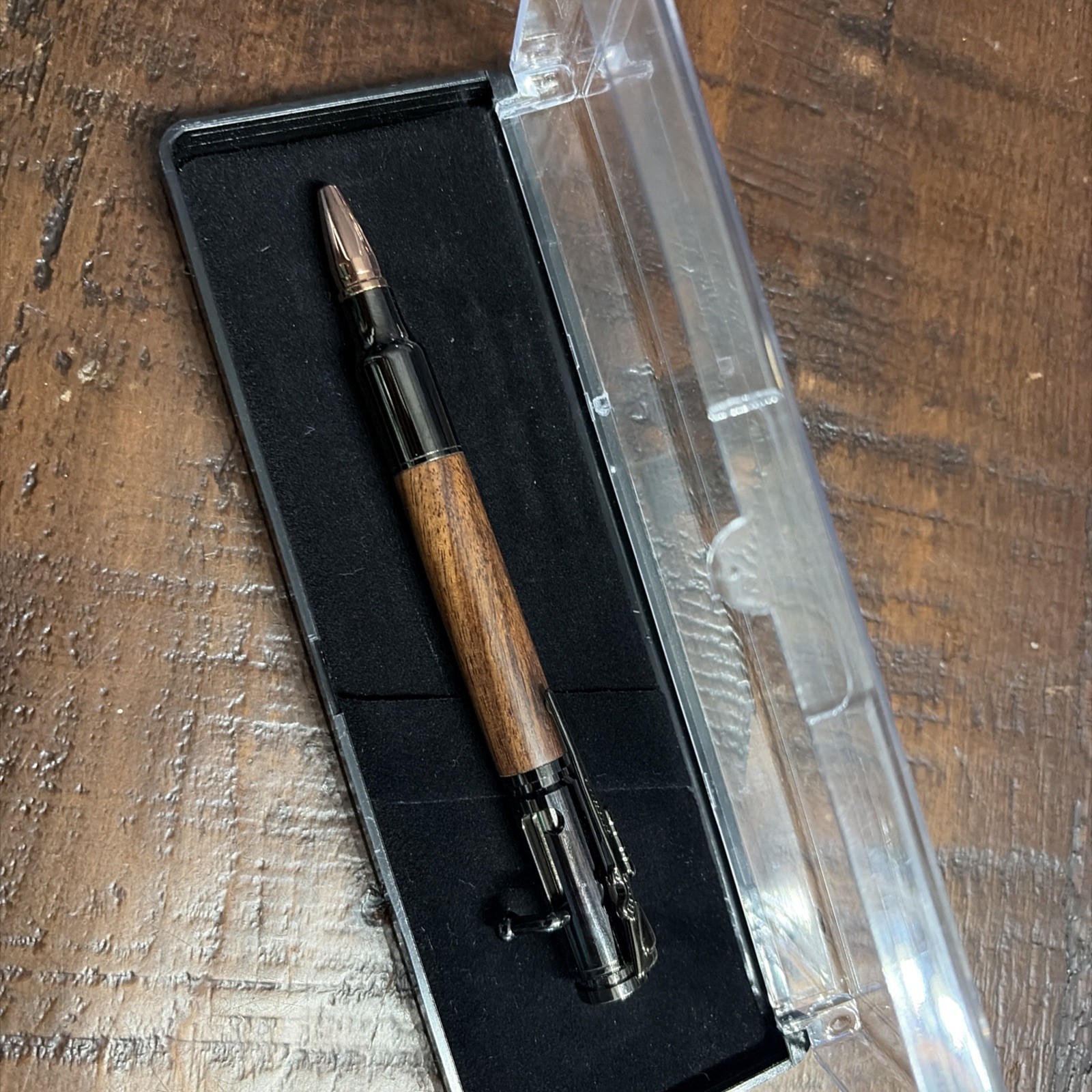 Handmade Bullet Style Bolt Action Pen Rifle Shaped Pocket Clip With Case Wood