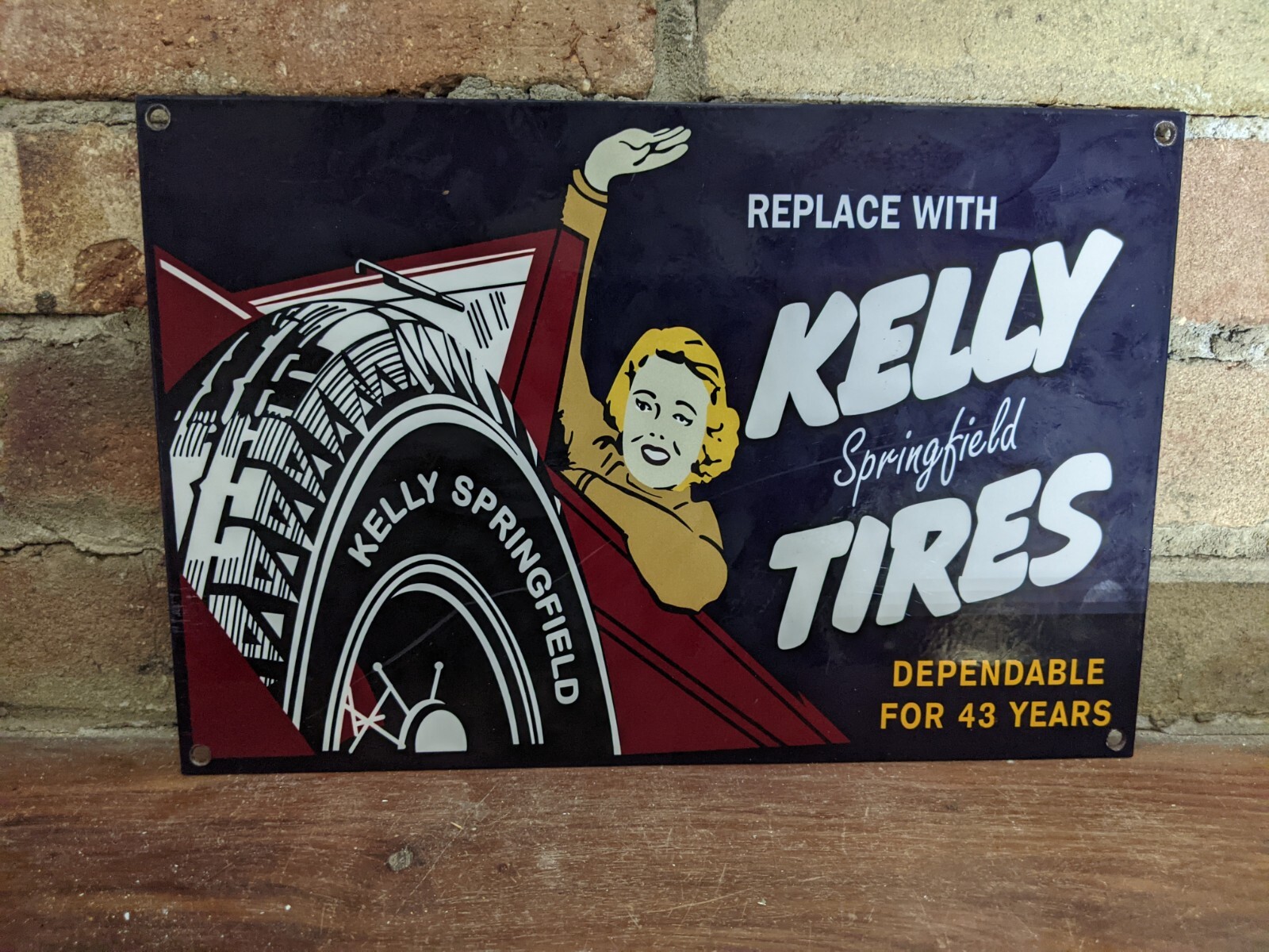 VINTAGE KELLY SPRINGFIELD TIRES PORCELAIN ADVERTISING SIGN TIRE 12