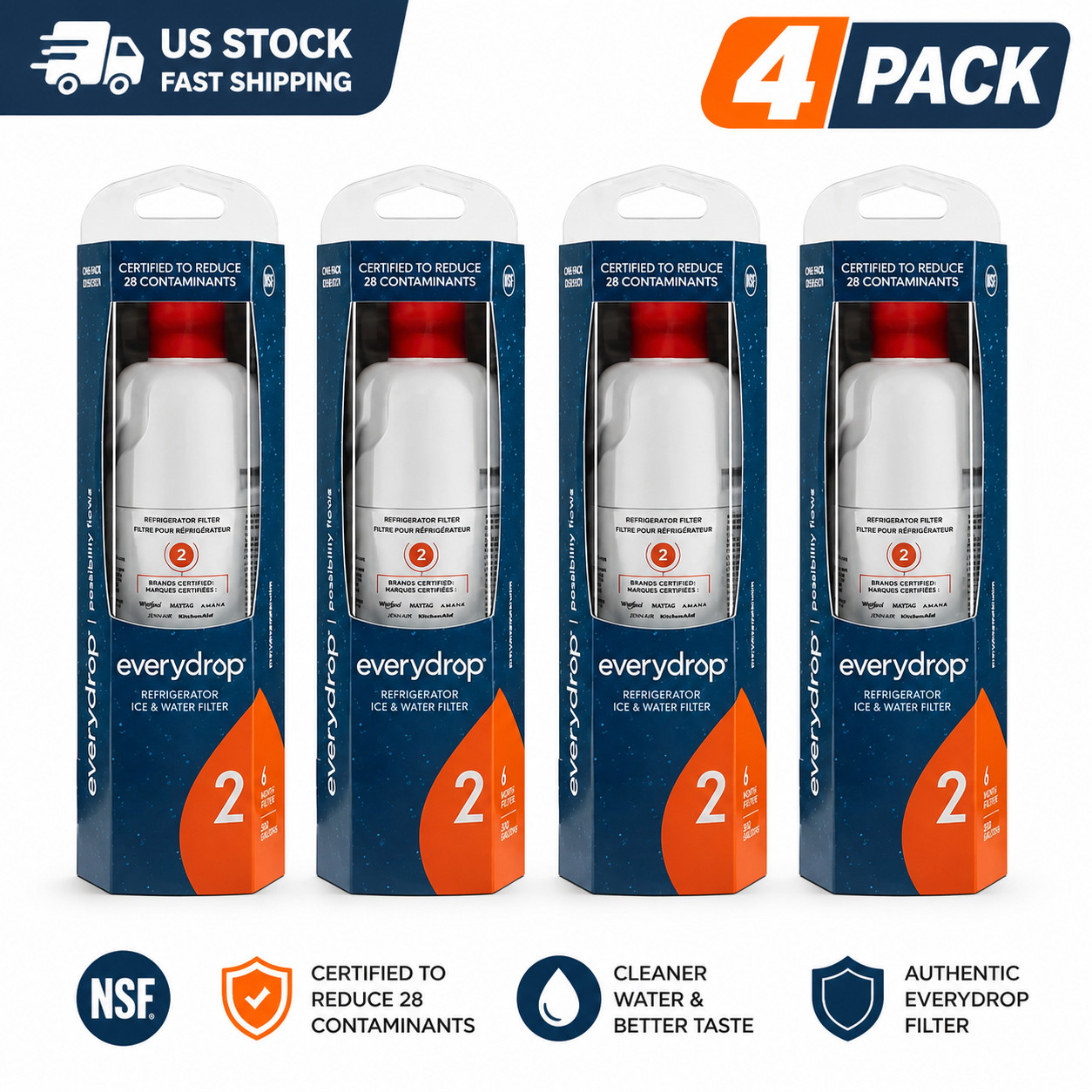 4 Pack EveryDrop Filter 2 EDR2RXD1 Refrigerator Ice & Water Filter New*
