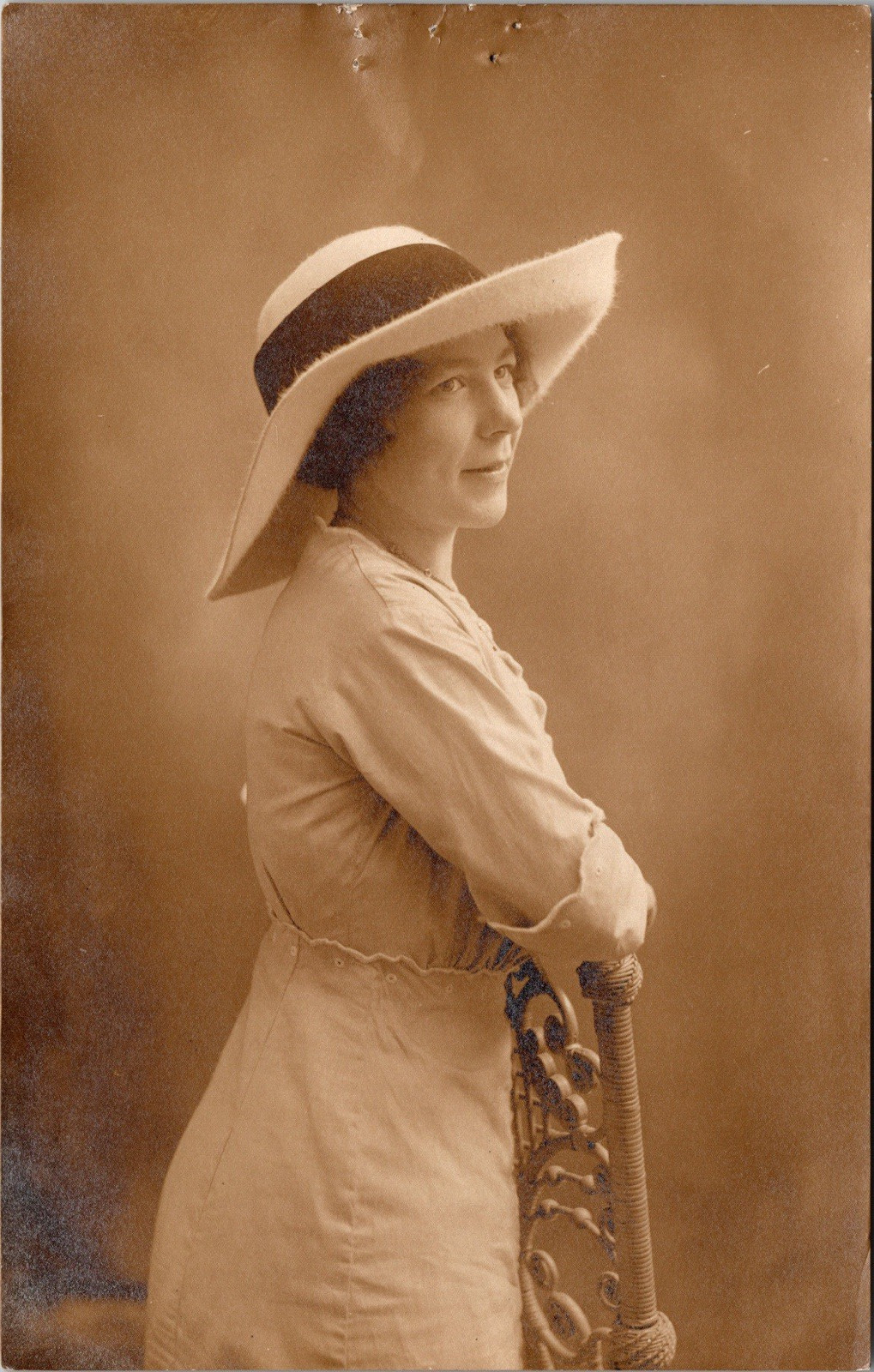 Postcard Real Photo RPPC Attractive Woman with Large Hat Atlantic City NJ