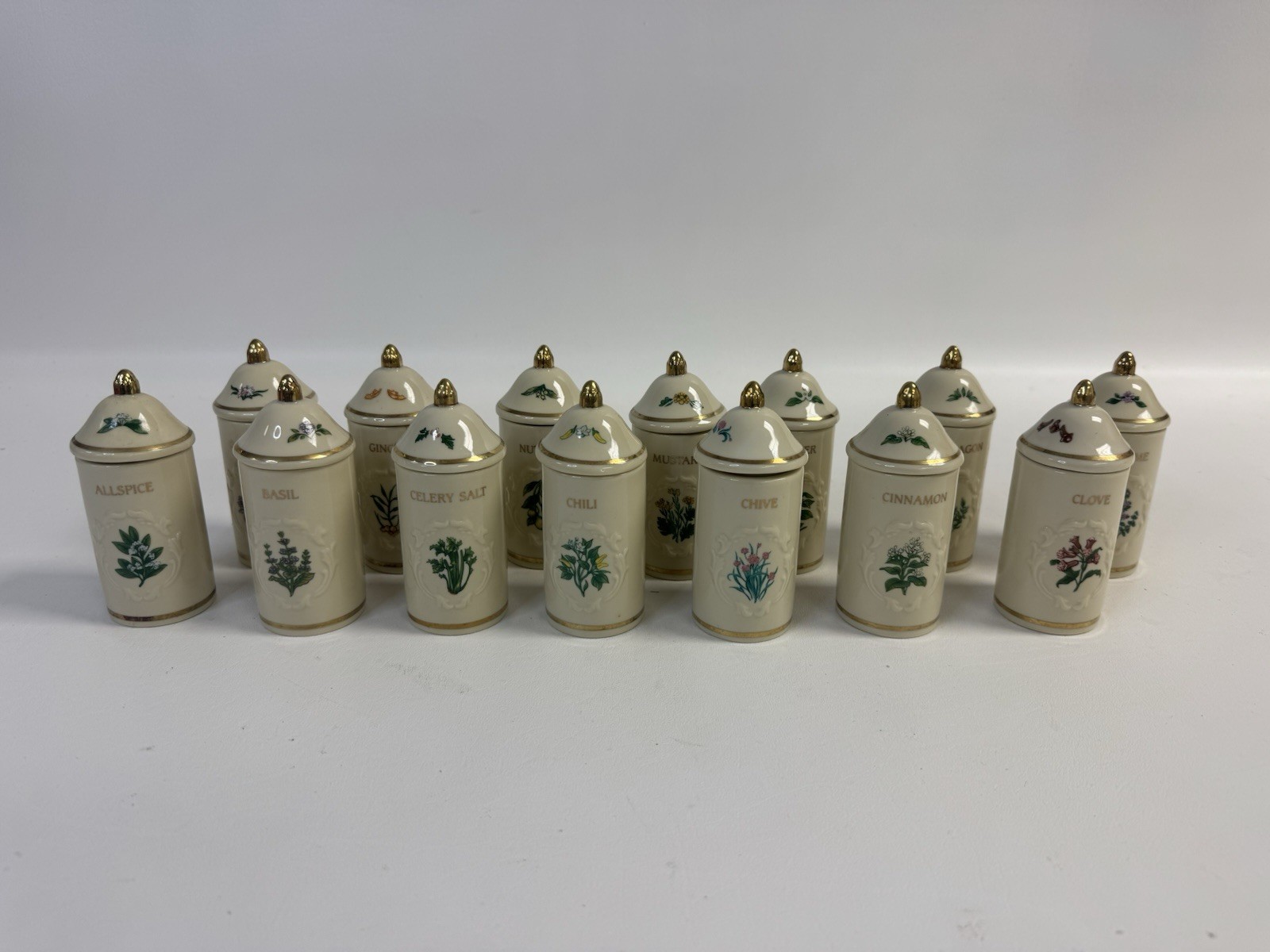 Vintage Lenox Spice Garden Set of 14 Jars with Lids 1992 24k Gold Trim