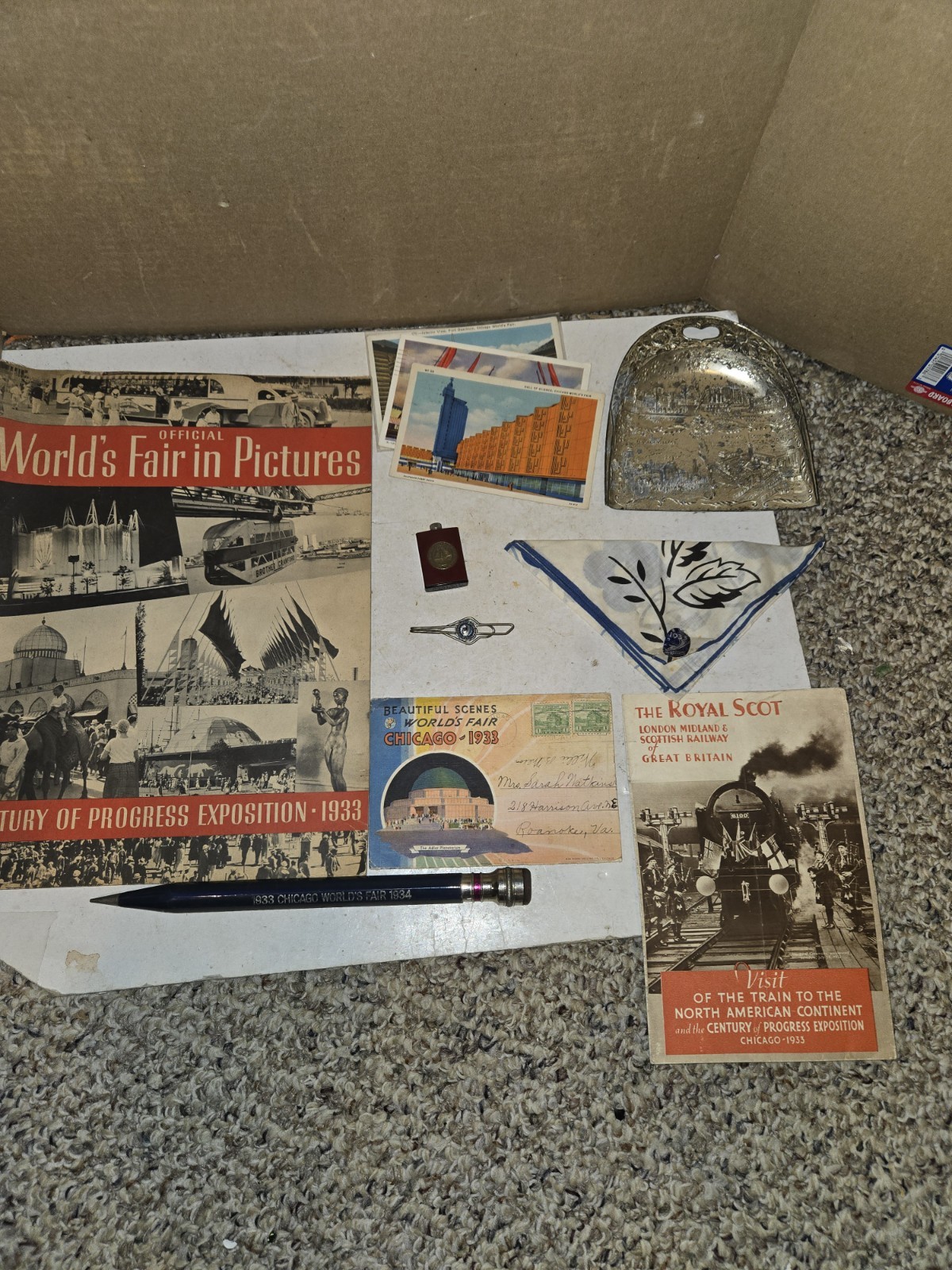 Large Group Vintage 1933 Chicago's World's Fair,Ephemera,Crumb Tray,Postcards