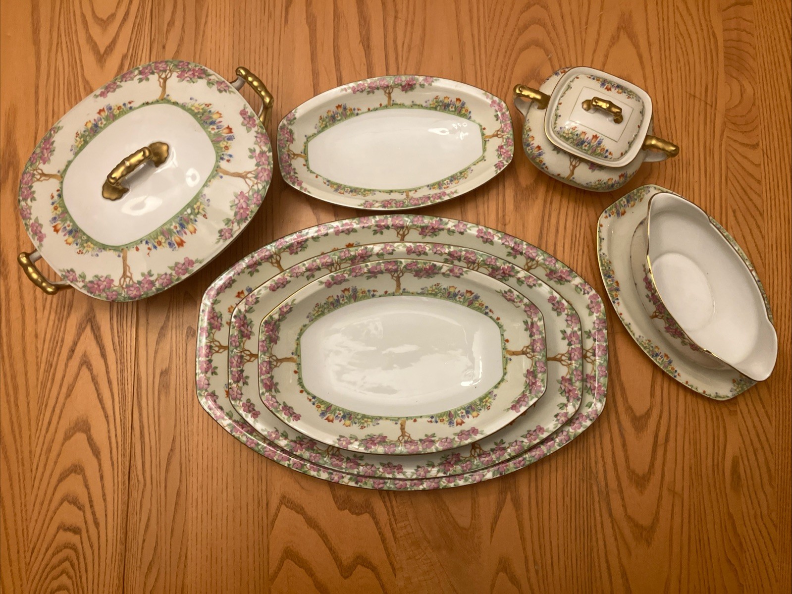 Vintage Union K Czech “Rose Tree” Complete 10 Piece Serving Set Beautiful