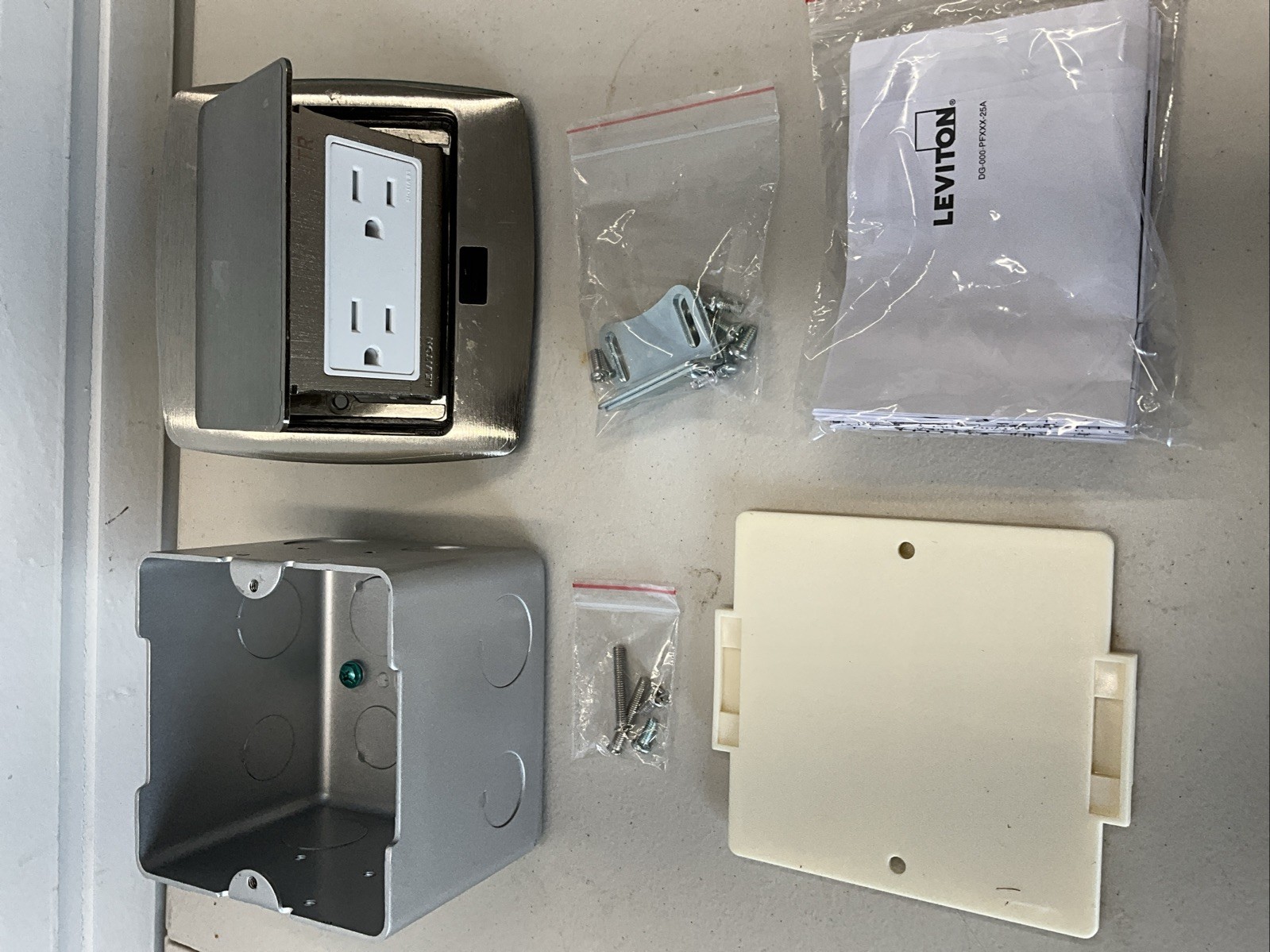 Leviton Pop-Up Floor Box with 15 Amp, Tamper-Resistant Outlet, Brushed Nickel...