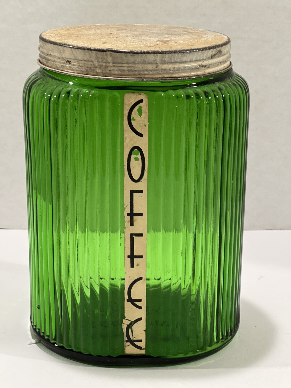Vintage Original Owens-Illinois  Oval Green Canister Orig. Label ‘Coffee’ 8”
