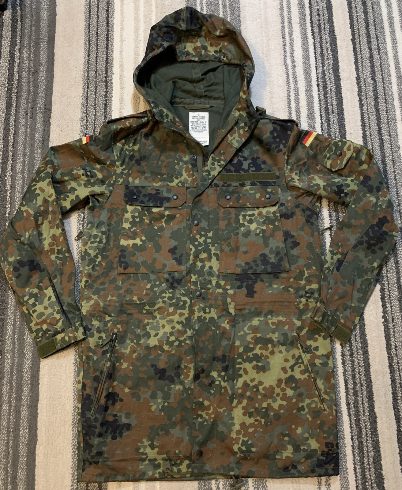 German Parka Original Army Military Hood Jacket Field Flecktarn Camo Mens M NWOT
