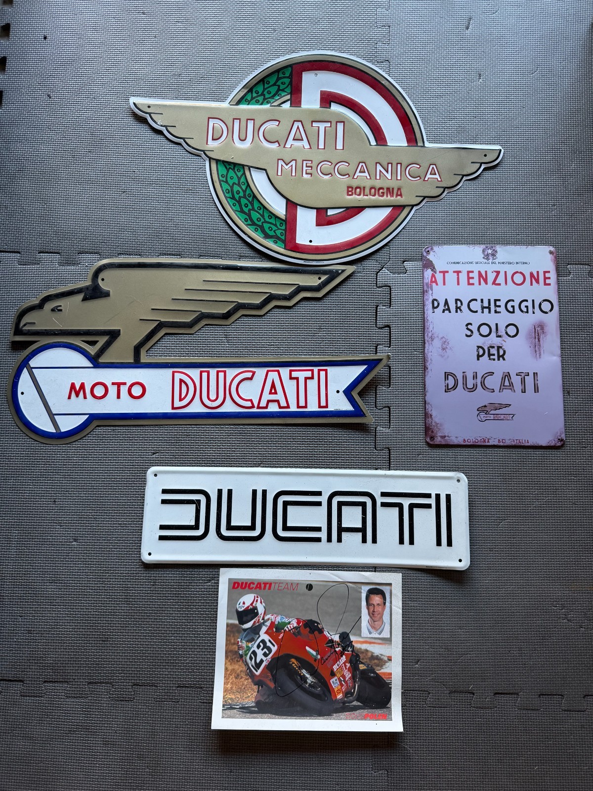 Ducati Motorcycle  Vintage Novelty Metal Sign Collection + Doug Polan Autograph