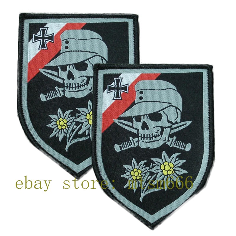 2pcs WW2 World War 2 German Skull Cross Edelweiss 3.75