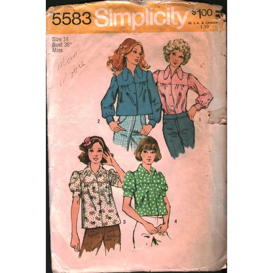 Vintage 1973 Simplicity 5583 Smock Blouse Sewing Pattern Sz 14 Bust 36 70s Boho