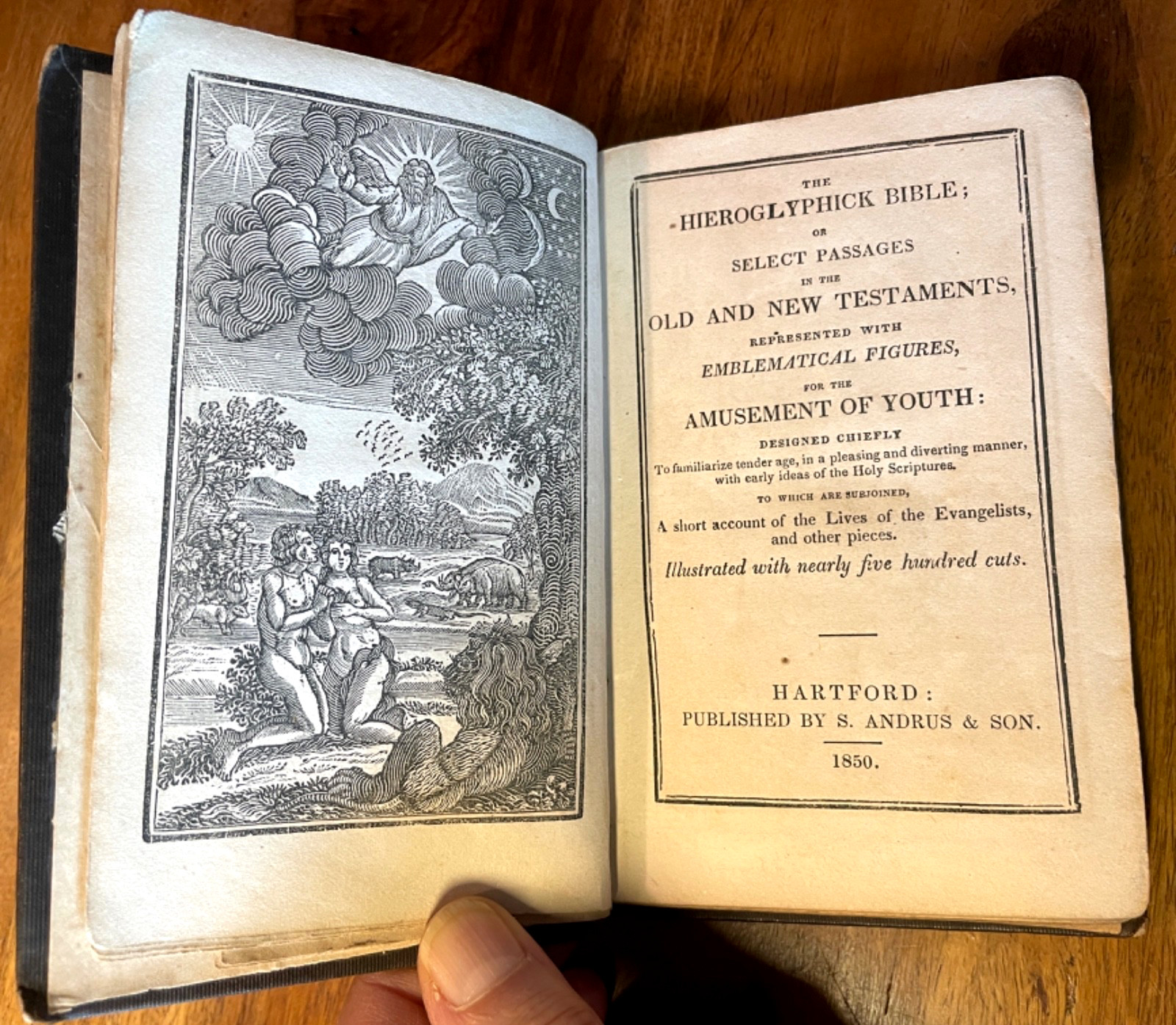 1850 Hieroglyphick Bible 500 Cuts Frederic March Copy Antique Illustrated Book