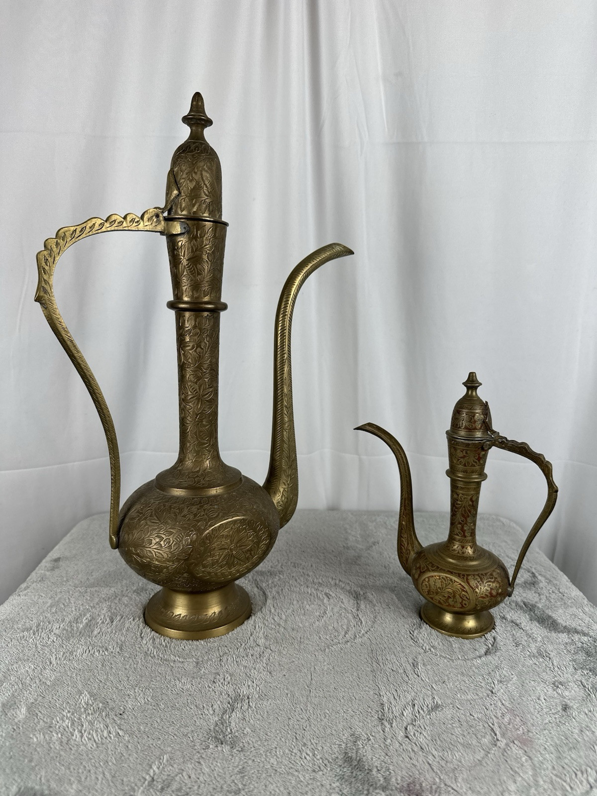 BOGO Vintage Solid Brass Coffee Pot Tea Water Hinged Lid Etched Read Description