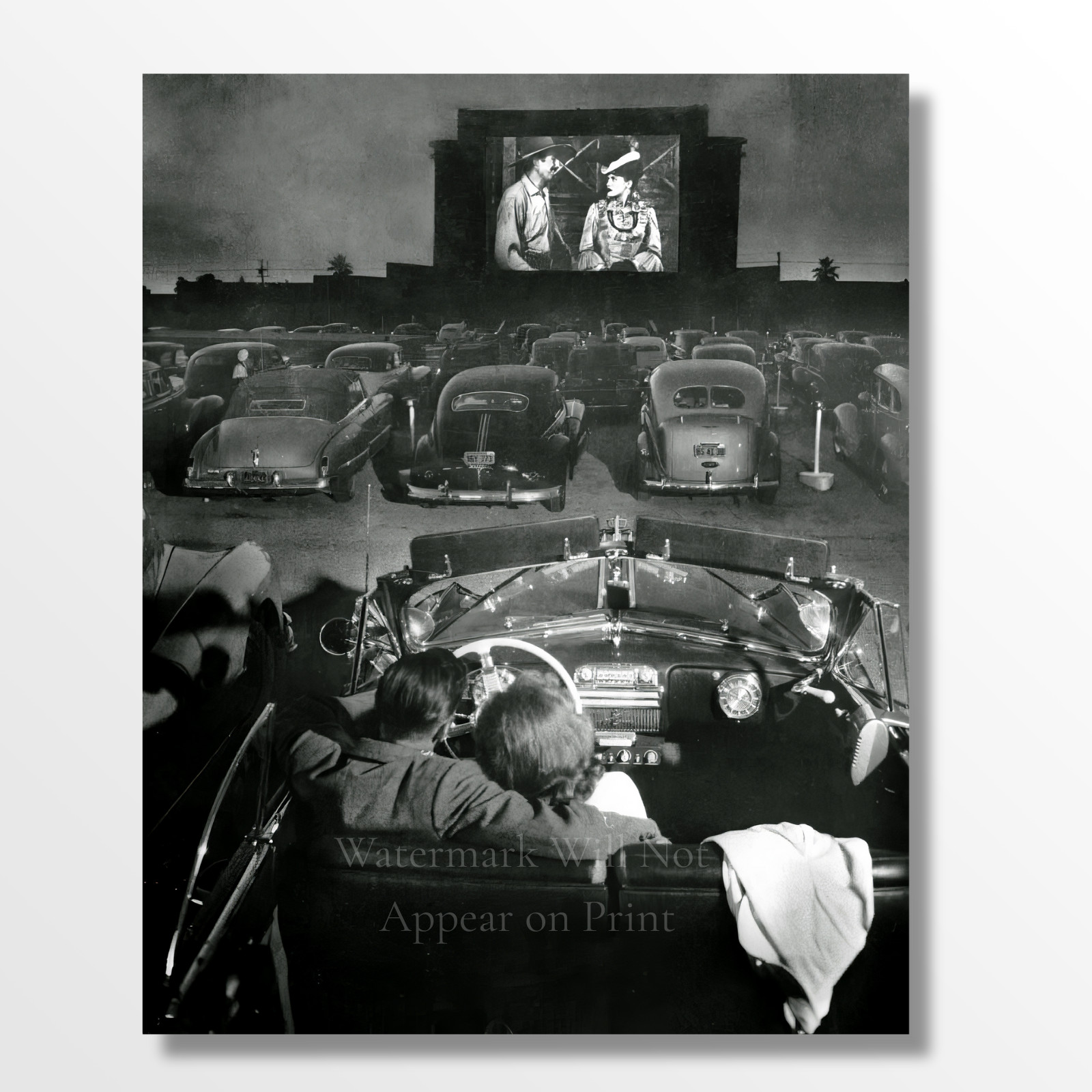 Vintage 1940s Drive-In Theater Cars  Movie Giclee Fine Art Print