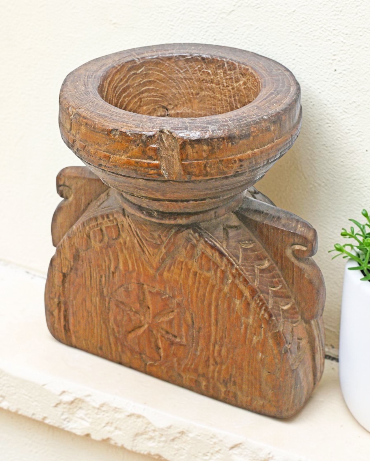 Antique Wooden Seed Holder Bijni Original Old Fine Hand Carved