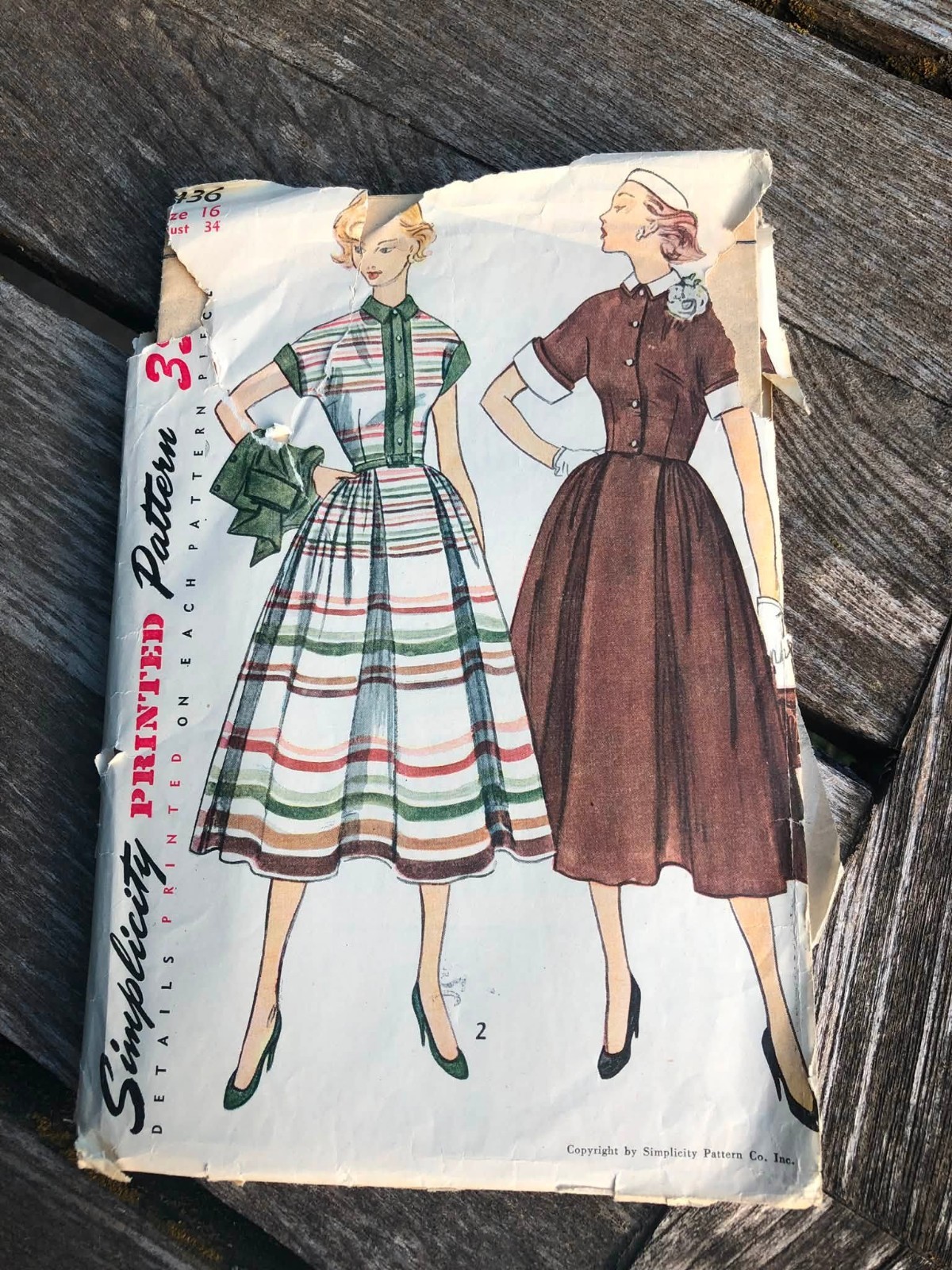 Vintage Simplicity Printed Pattern, Dress 3436, Size 16, Bust 34