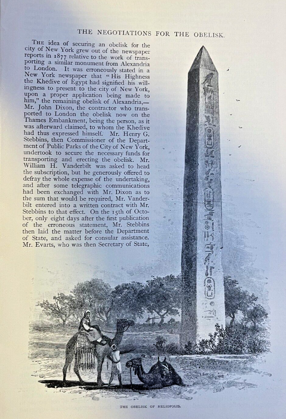 1886 New York Negotiations for the Obelisk of Heleopolis illustrated