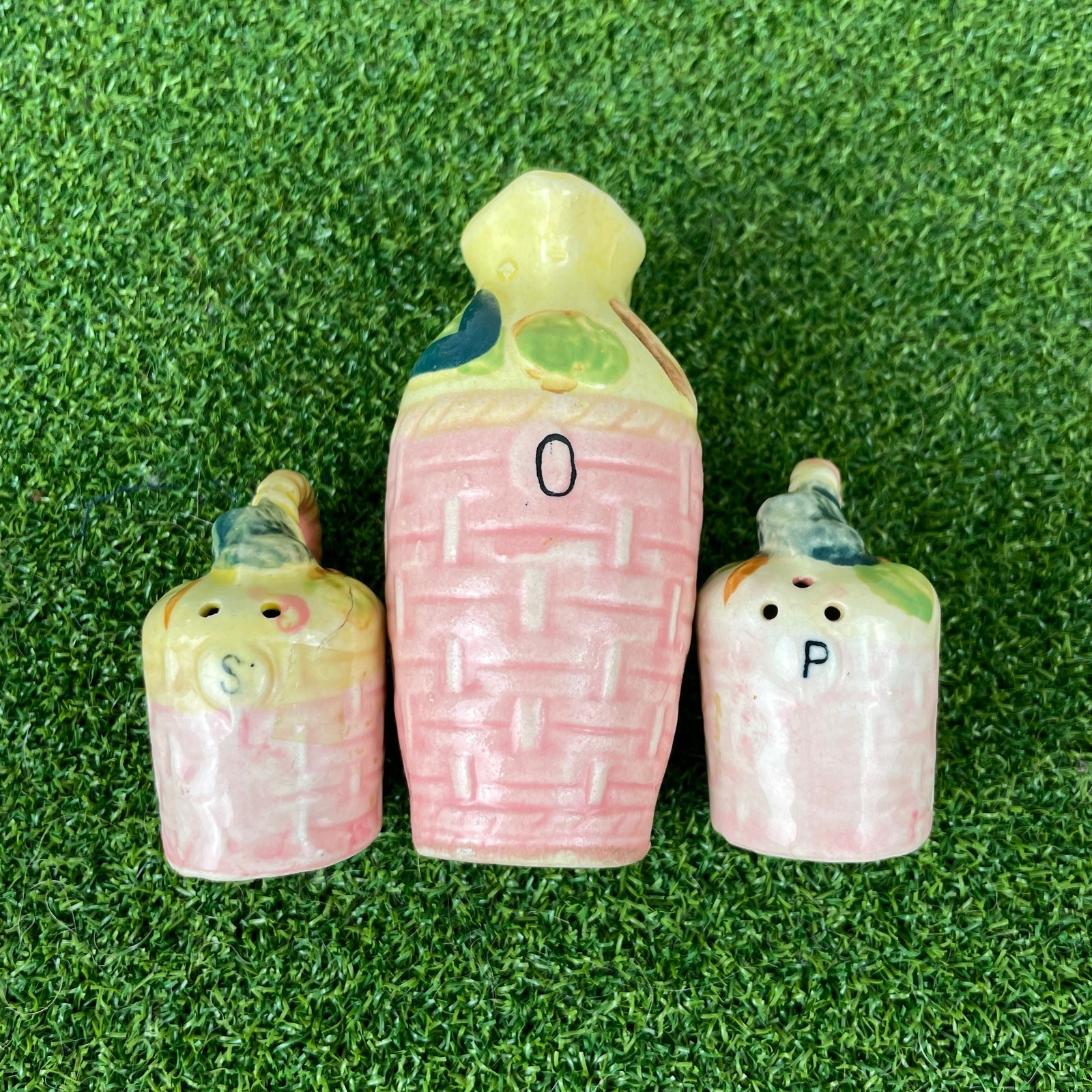 Vintage Japan Ceramic Oil Salt Pepper Shaker Condiment Set