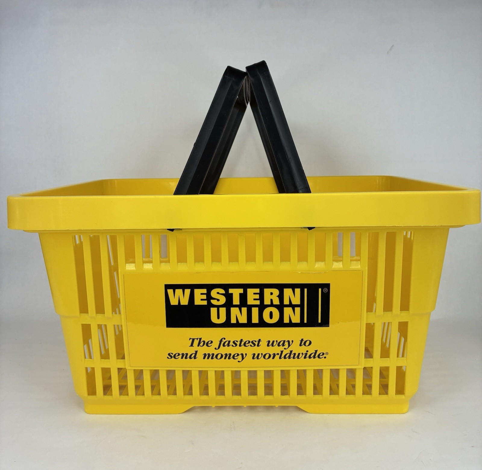 Vintage Western Union Shopping Basket Yellow With Black Handles Full Size