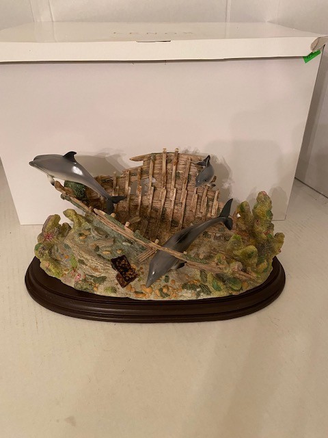 Vintage Lenox Dolphin Hideaway Resin Sculpture 2001 Shipwreck Nautical Decor