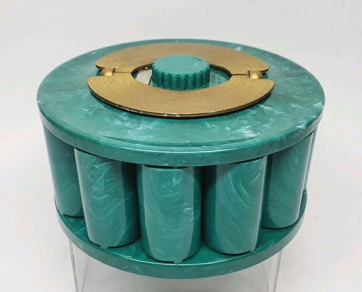 VTG TURNIT MFG. Bakelite Catalin Poker Chip Caddy  w/ORIG RARE Chips and cards. 