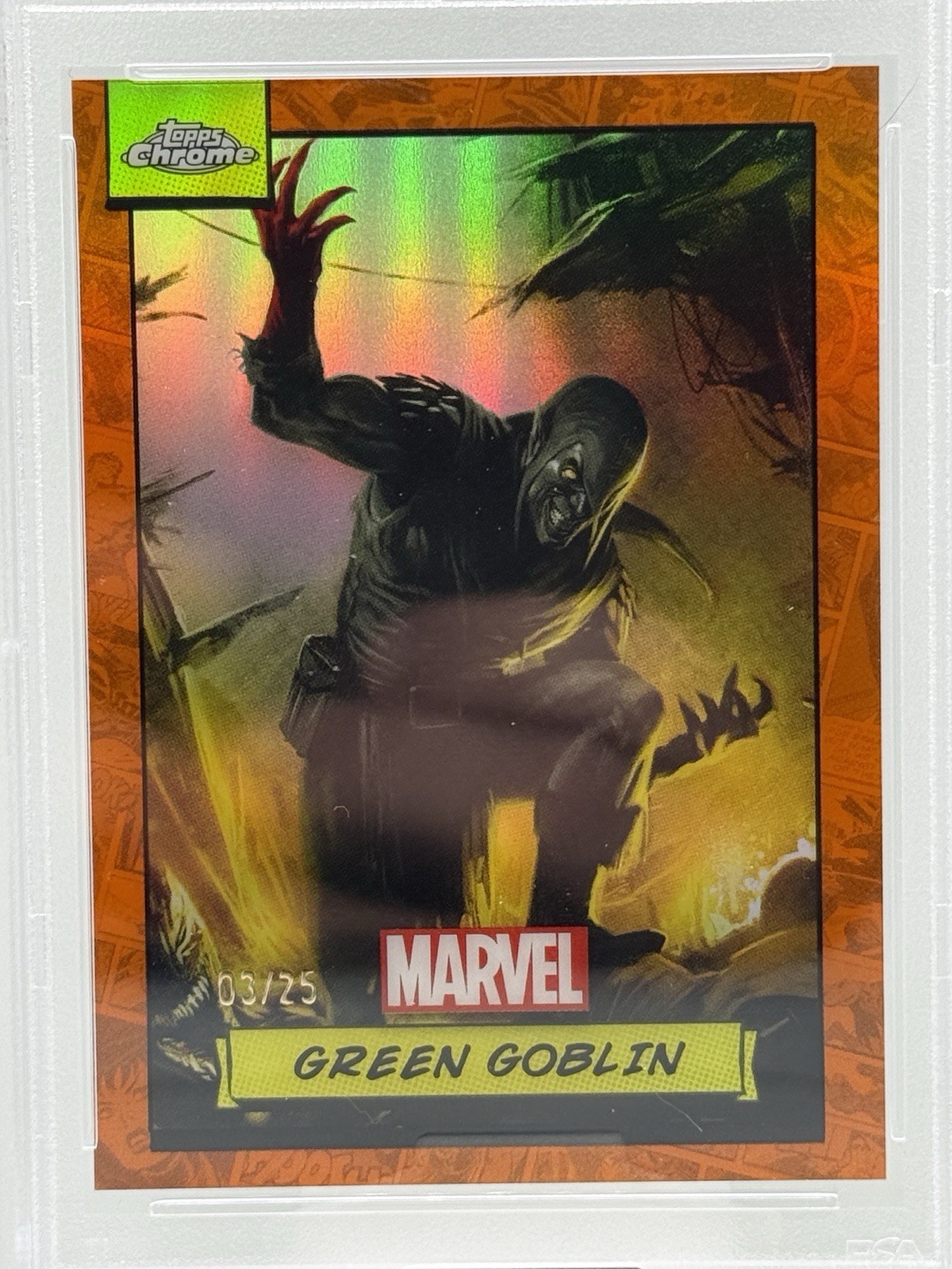 Topps 2024 Chrome Marvel Green Goblin #101 Orange Refractor 03/25 PSA 9