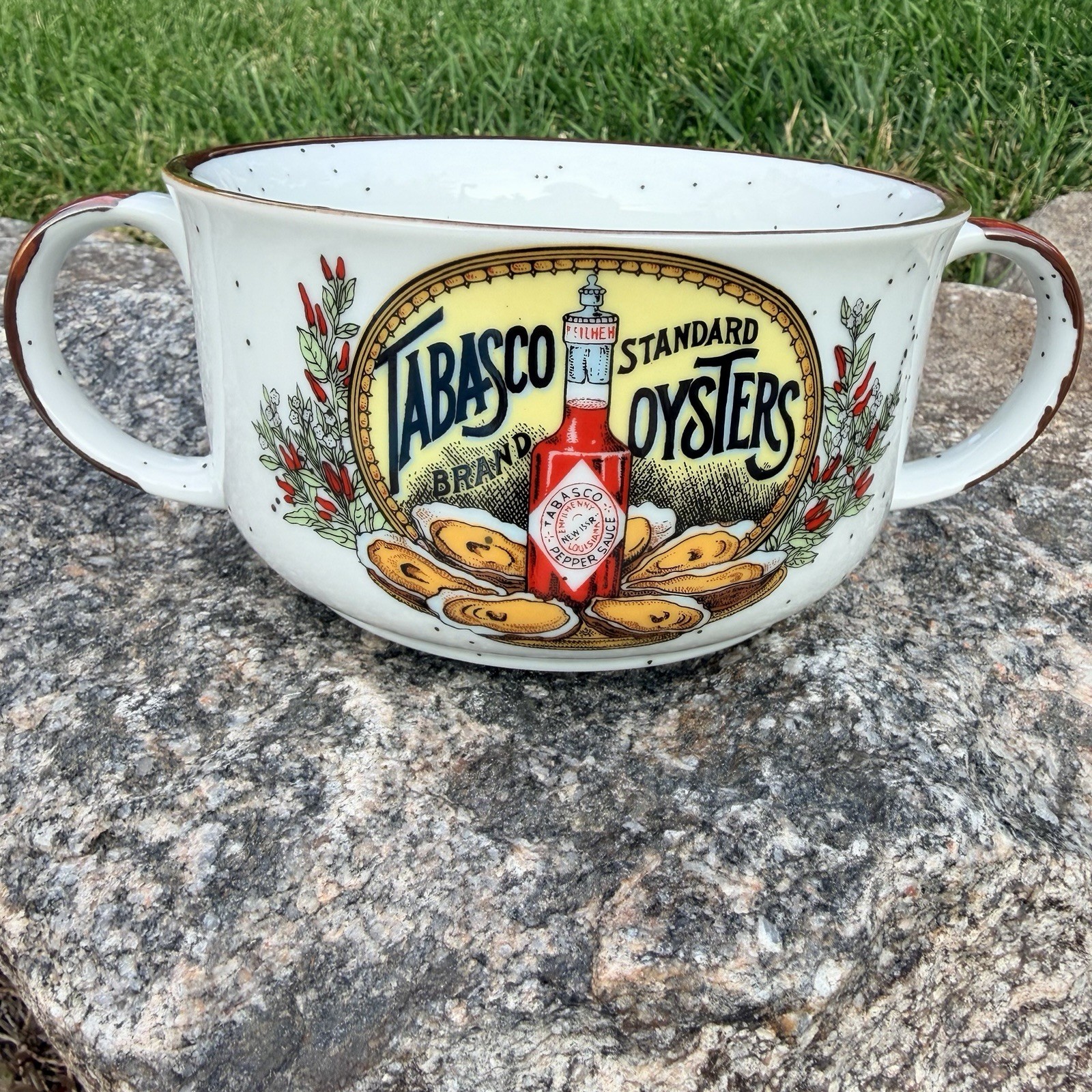 VTG Tabasco Brand Oysters Double Handle Gumbo Soup Clam Chowder Bowl McIlhenny