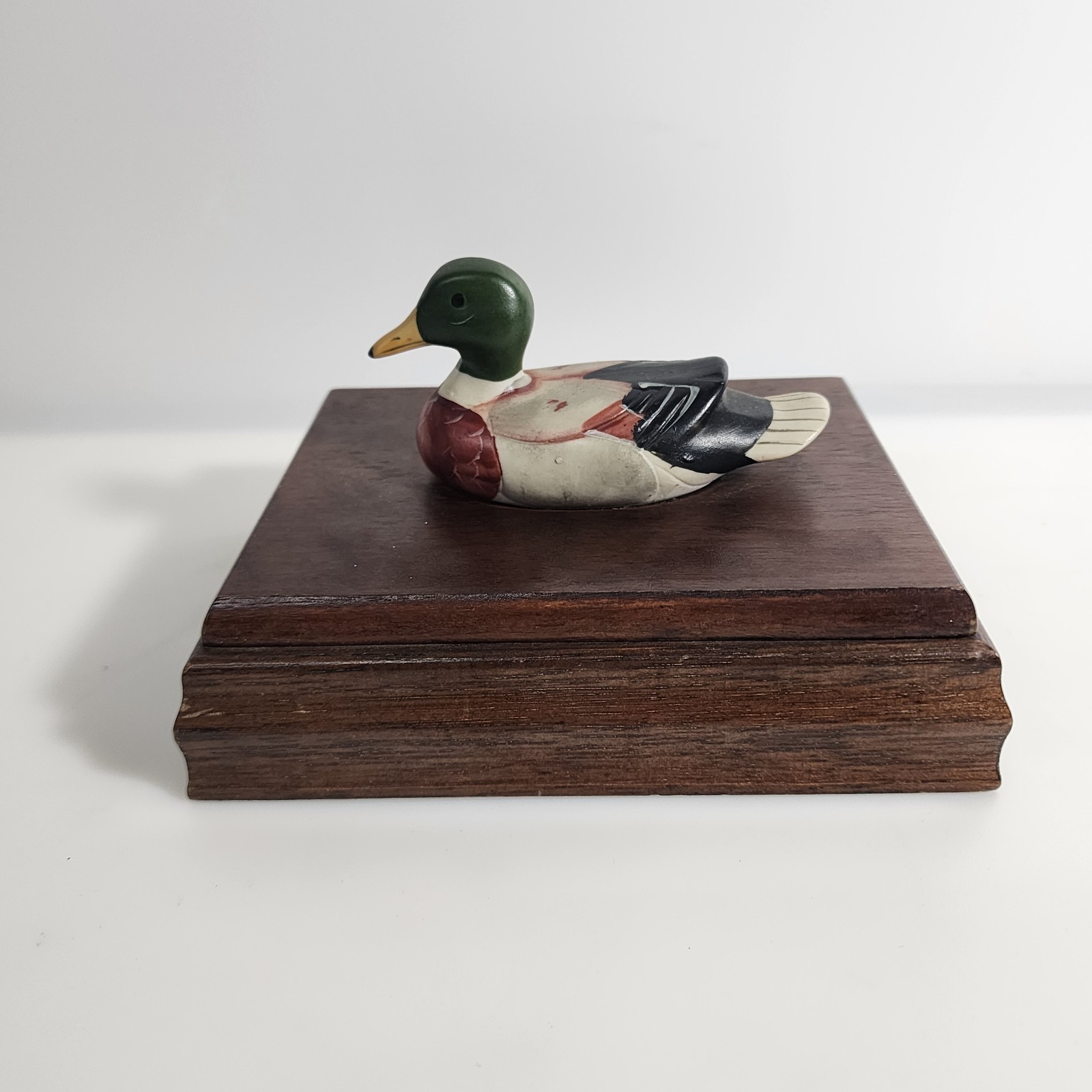 Vintage Albert E. Price Mallard Duck Wood Card Holder 1982 Trinket Box EUC