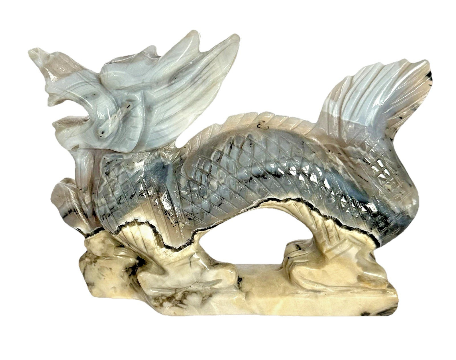 6.5” Volcano Agate 698g Dragon Crystal  Carving  Amazing UV Reaction