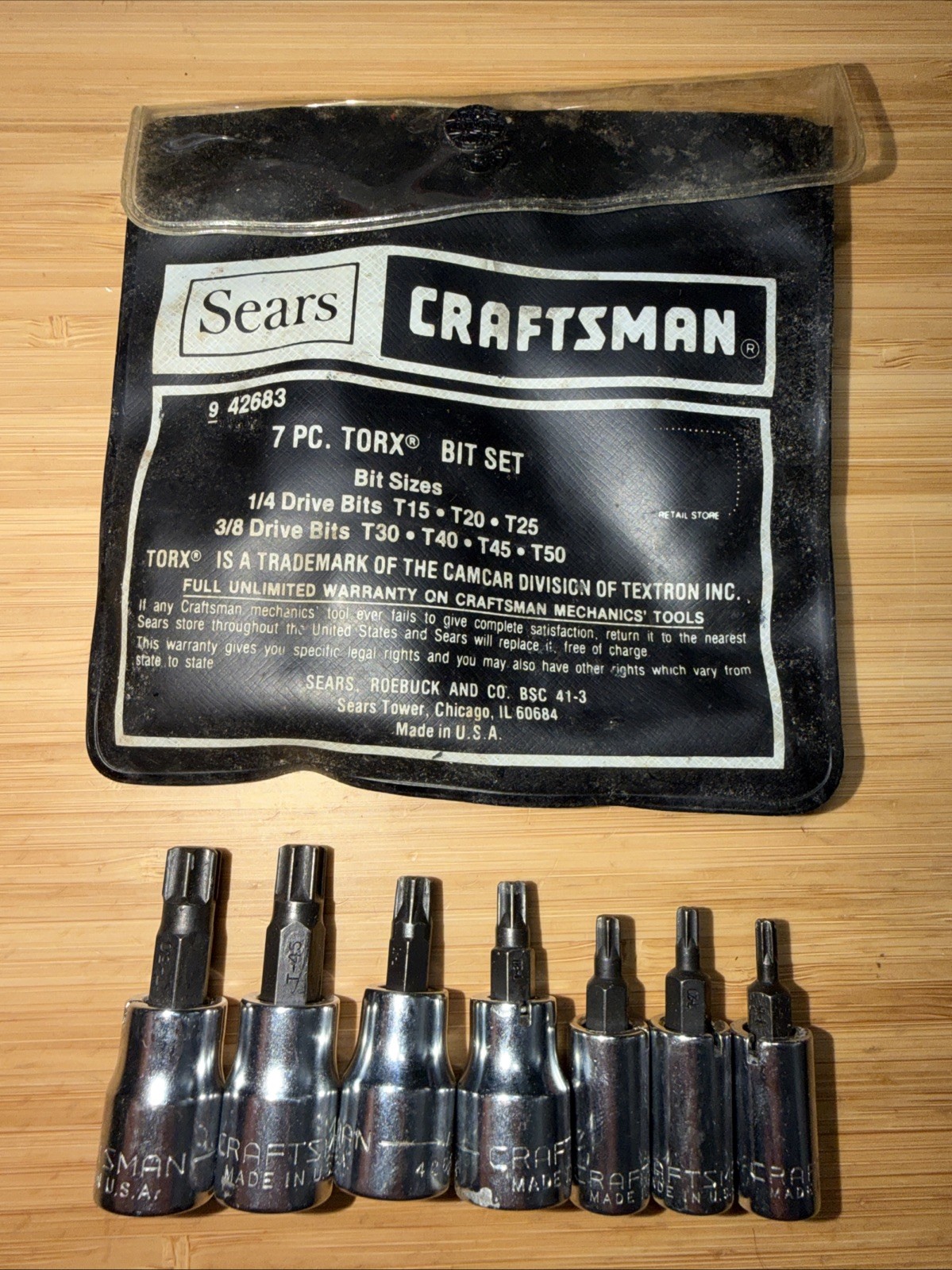 NOS Vintage Sears Craftsman Torx Bit Socket Set 42683 USA Complete 7pc