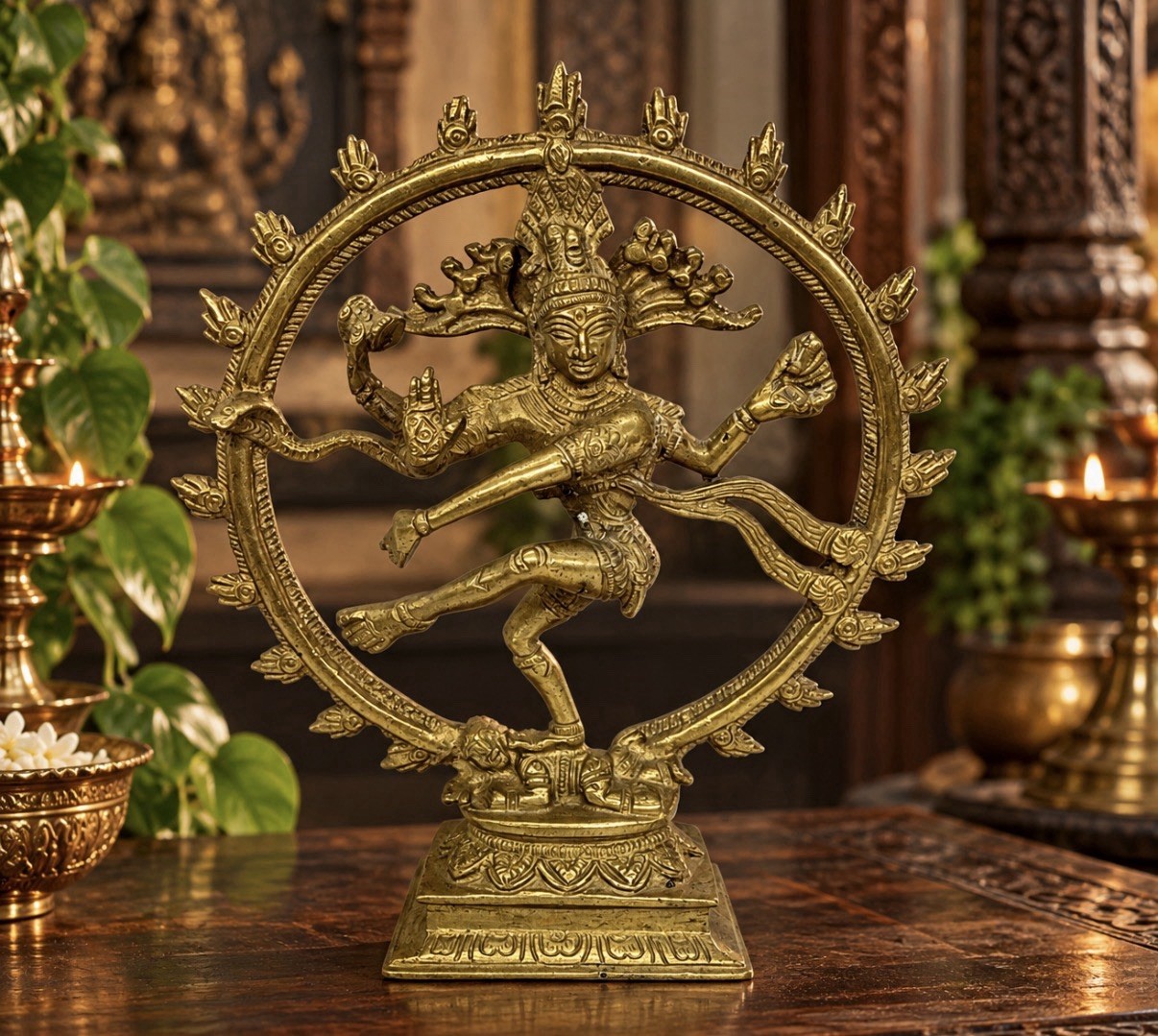Heavy Brass Lord Shiva Nataraja Hindu Dancing God Sculpture 8” Tall