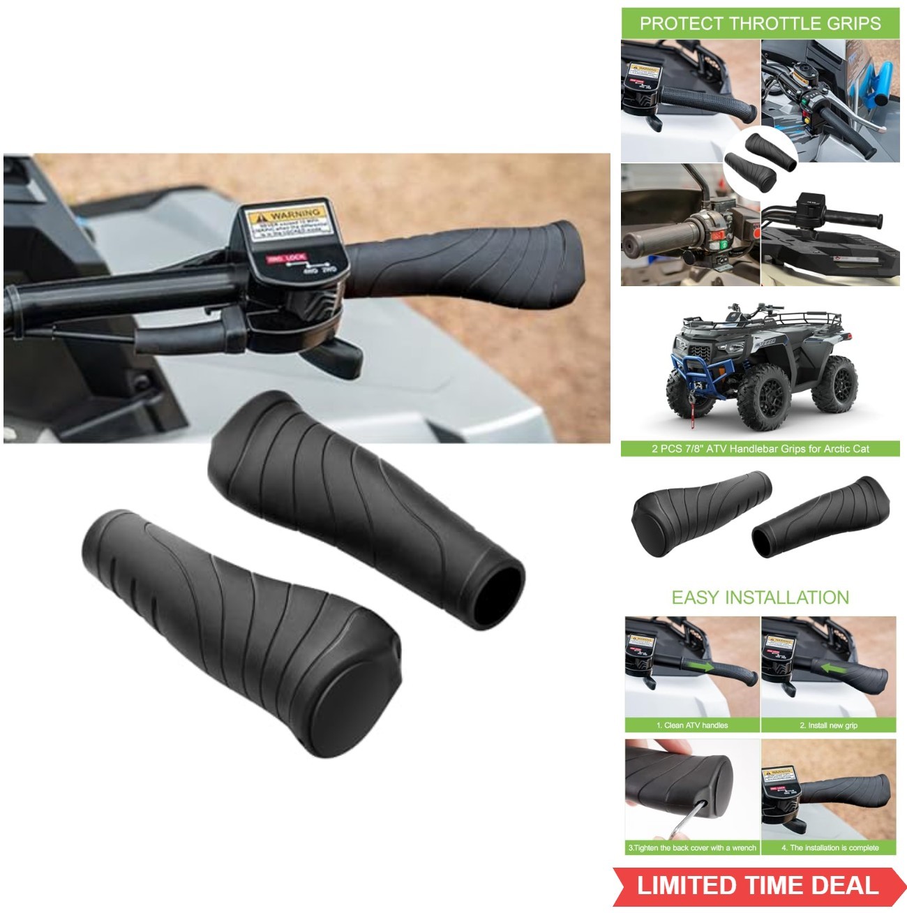 ATV Handlebar Grips 2 Pack 22mm Inner Diameter Anti Slip Soft Ergonomic Arctic