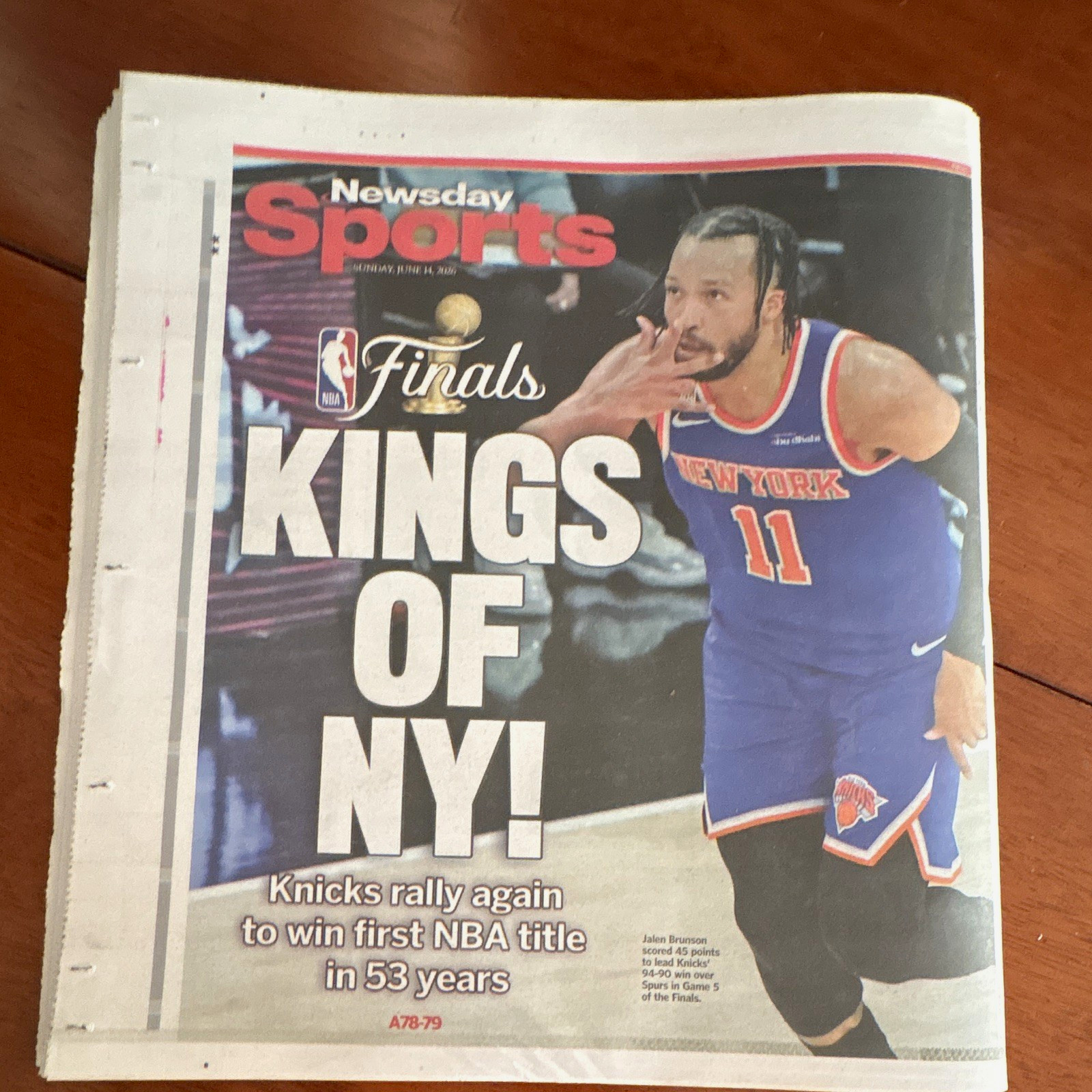 Newsday Sports Section Cover NBA Finals 