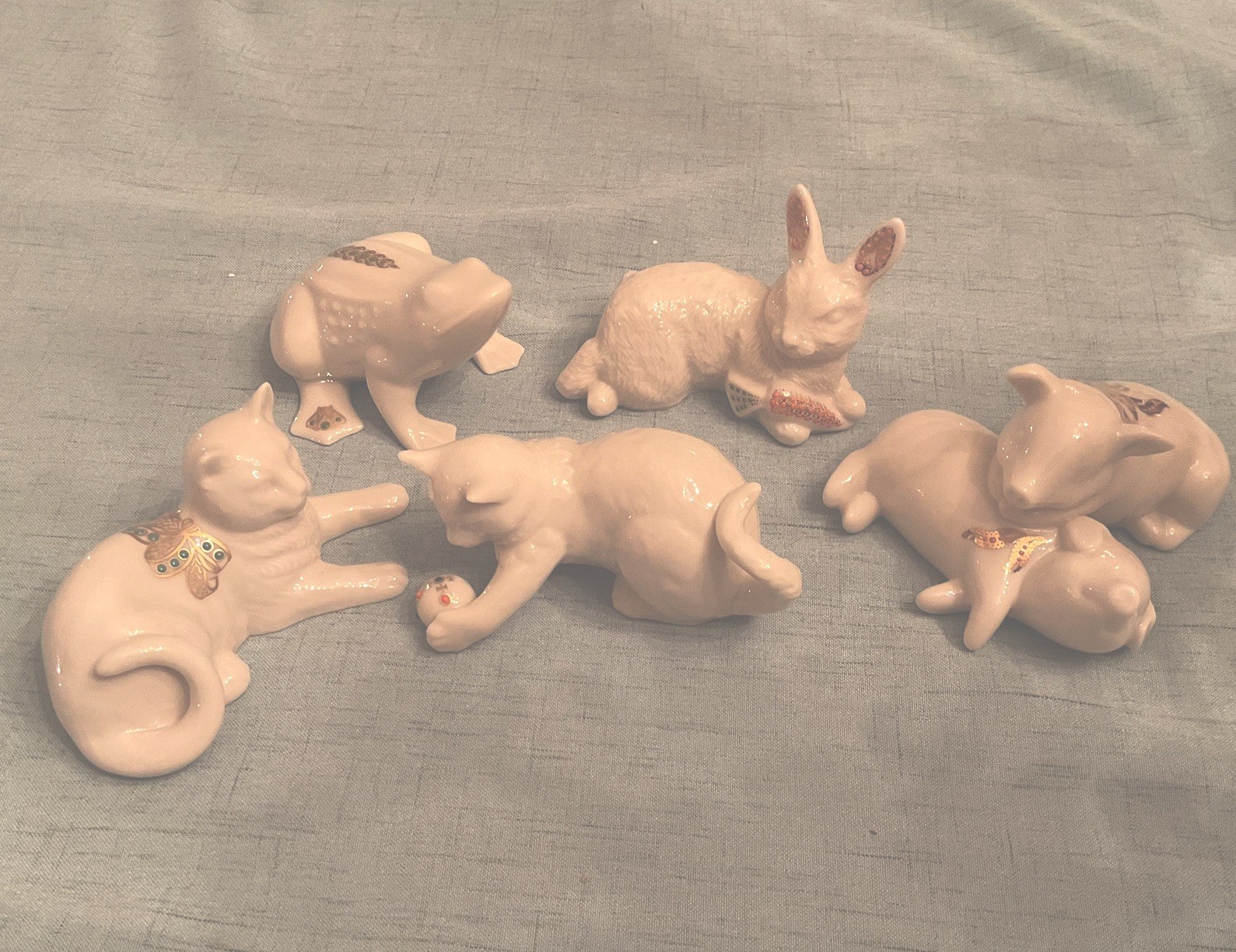 5 Lenox China Jewels Collection~Rabbit~Kittens~Cats~Pigs~Frog