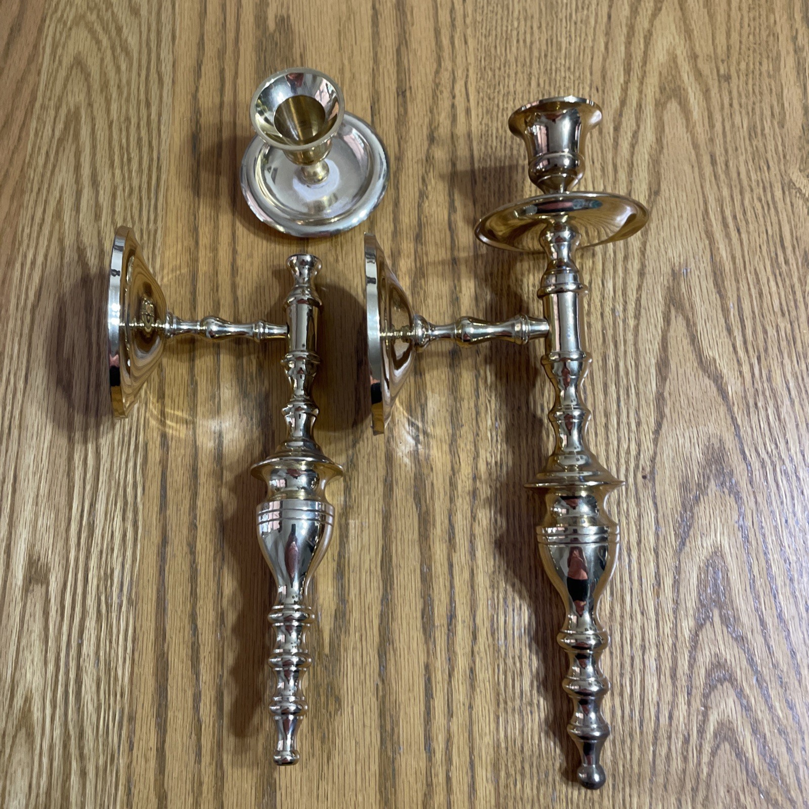 Pair Solid Shiny Brass Candle Sconce Wall Candle Holders 12
