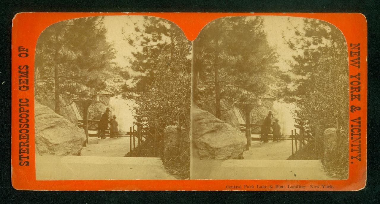 a764, Stereoscopic Gems Stereoview, # -, Boat Landing, Central Park, NY, 1870s