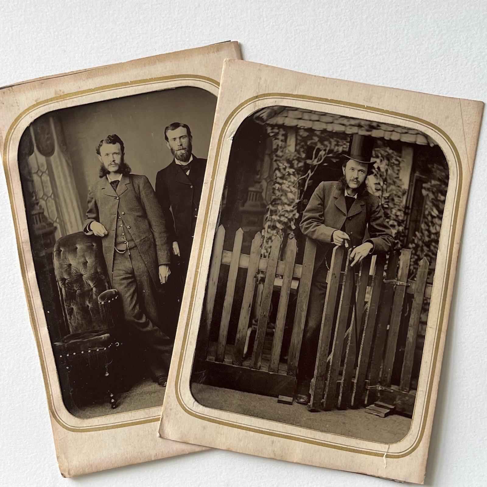 Antique Tintype 1/2 Plate Photograph Handsome Young Man ID CW Savage Lot Of 2